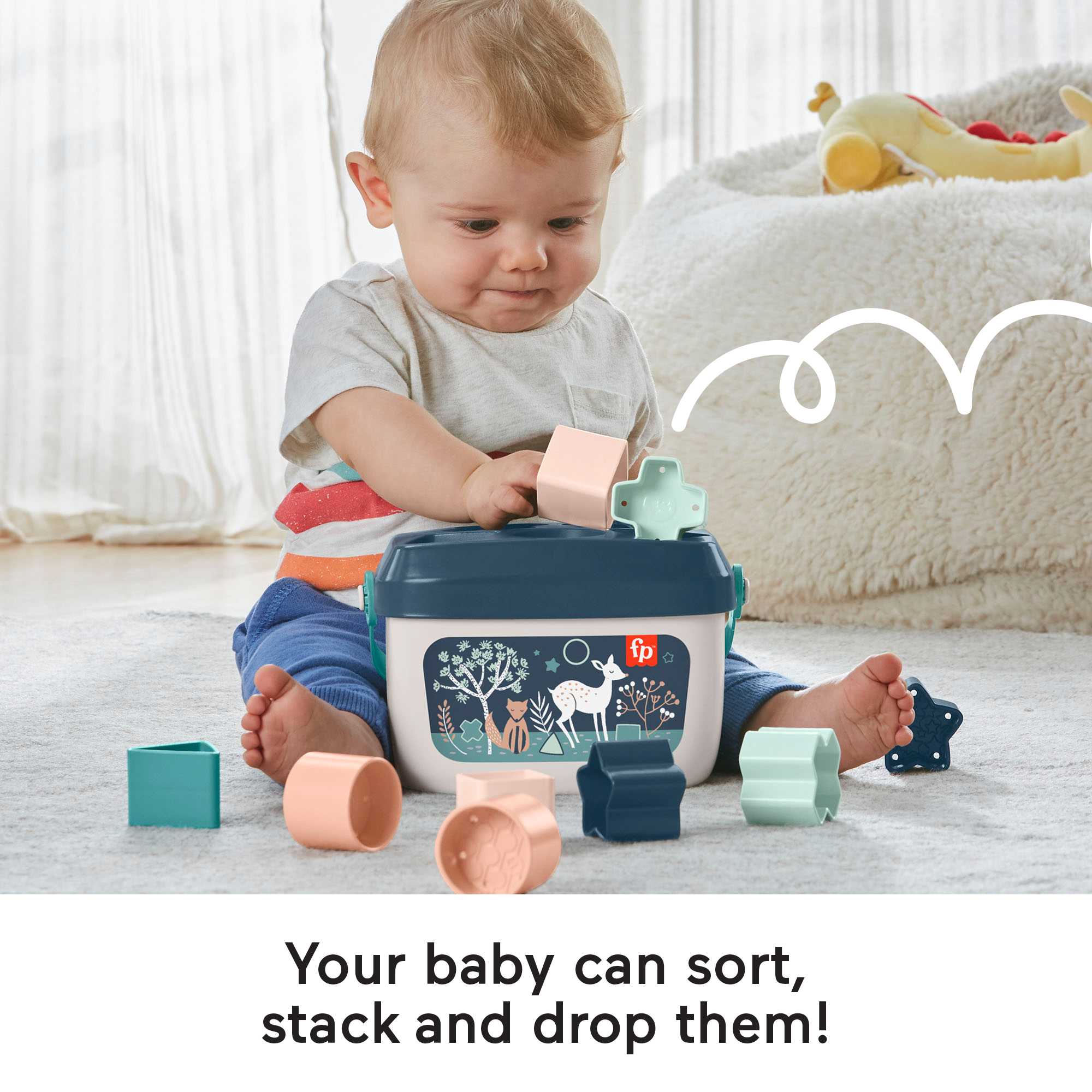 Fisher-Price Baby's First Blocks - Navy Fawn, Shape-Sorting Toy - Image 3