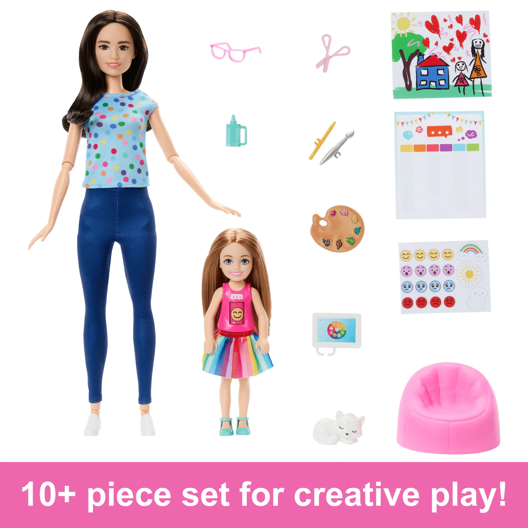 Barbie Art Therapy Playset With 2 Dolls, Pet & Accessories, Shirt On Small Doll Rotates Emoji - Image 3