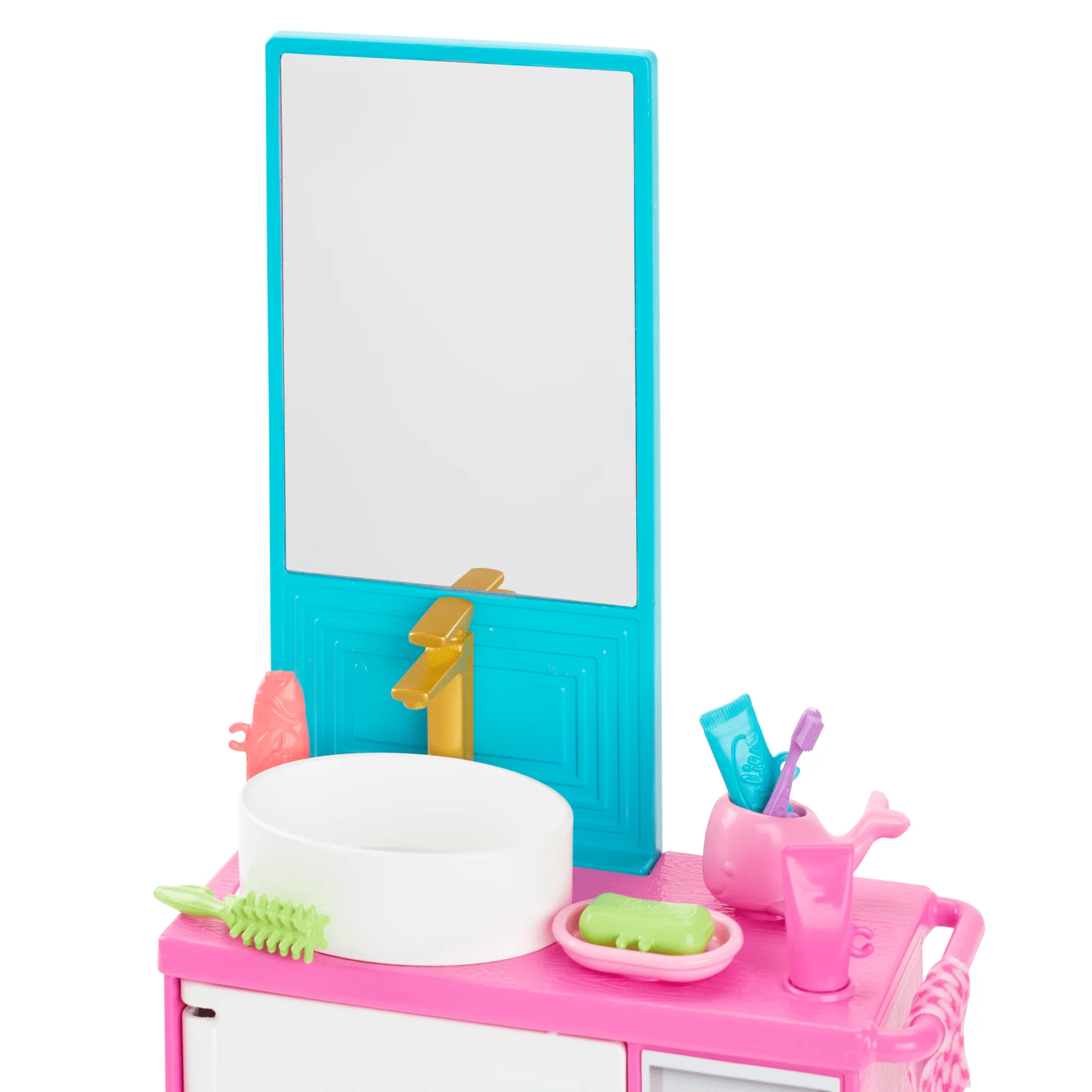 Barbie World Bathtime Toy Playset With 19 Dollhouse Accessories including Bathtub, Toilet, & Vanity - Image 2