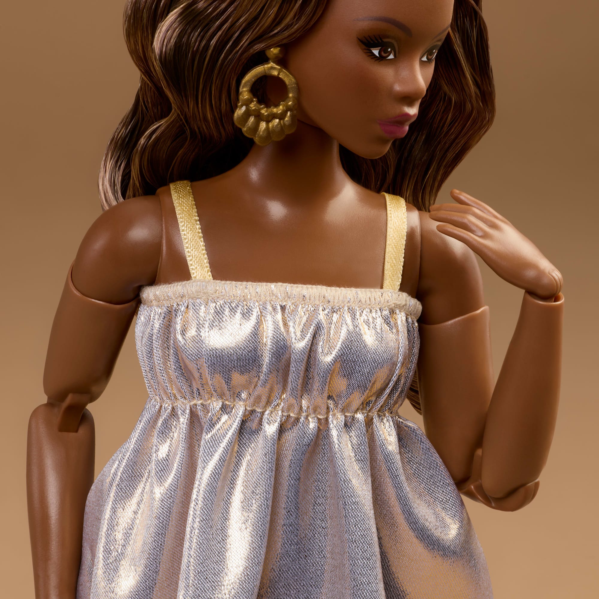 Barbie Basics Collectible Doll, Model 09 With Brunette Hair in Golden Dress & Strappy Heels - Image 4