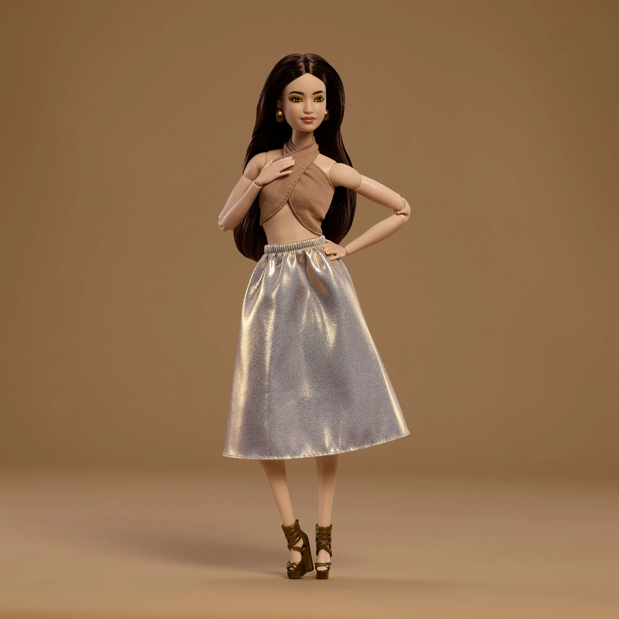 Barbie Basics Collectible Doll, Model 06 With Brunette Hair in Shimmery Golden Skirt & Halter - Image 2