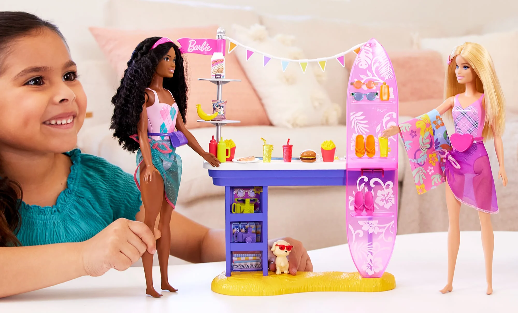 Barbie Beach Boardwalk Playset With Barbie “Brooklyn” & “Malibu” Dolls, 2 Stands & 30+ Accessories - Image 2