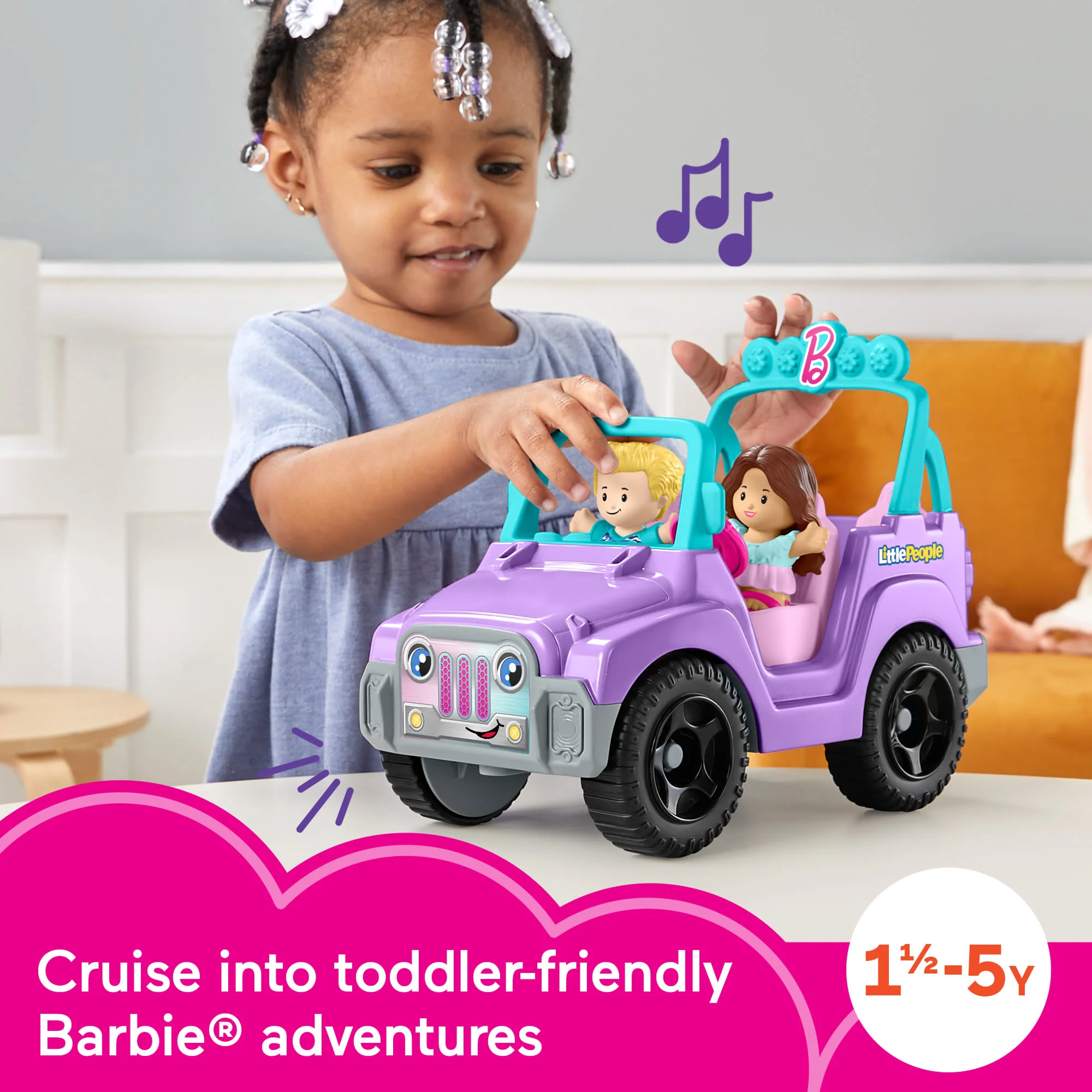Fisher-Price Little People Barbie Beach Cruiser Toy Car With Music & 2 Figures For Toddlers - Image 2