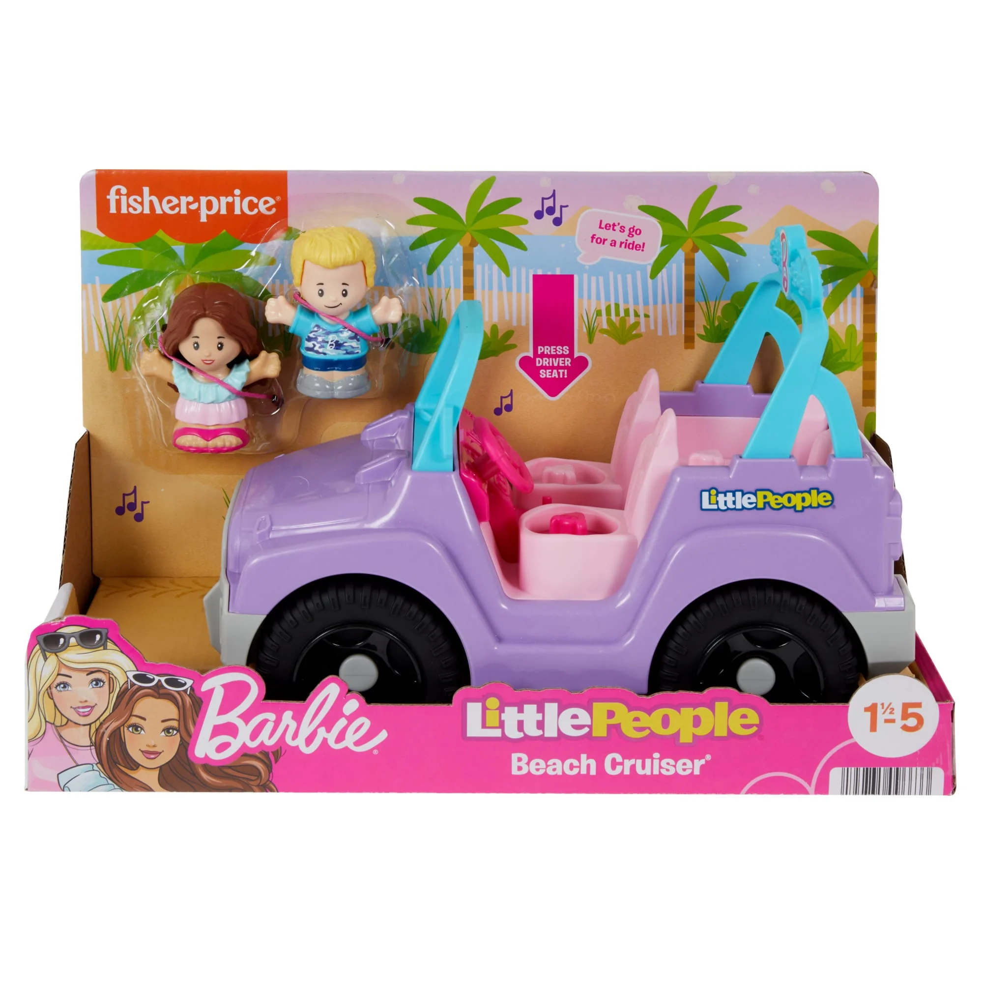 Fisher-Price Little People Barbie Beach Cruiser Toy Car With Music & 2 Figures For Toddlers - Image 6