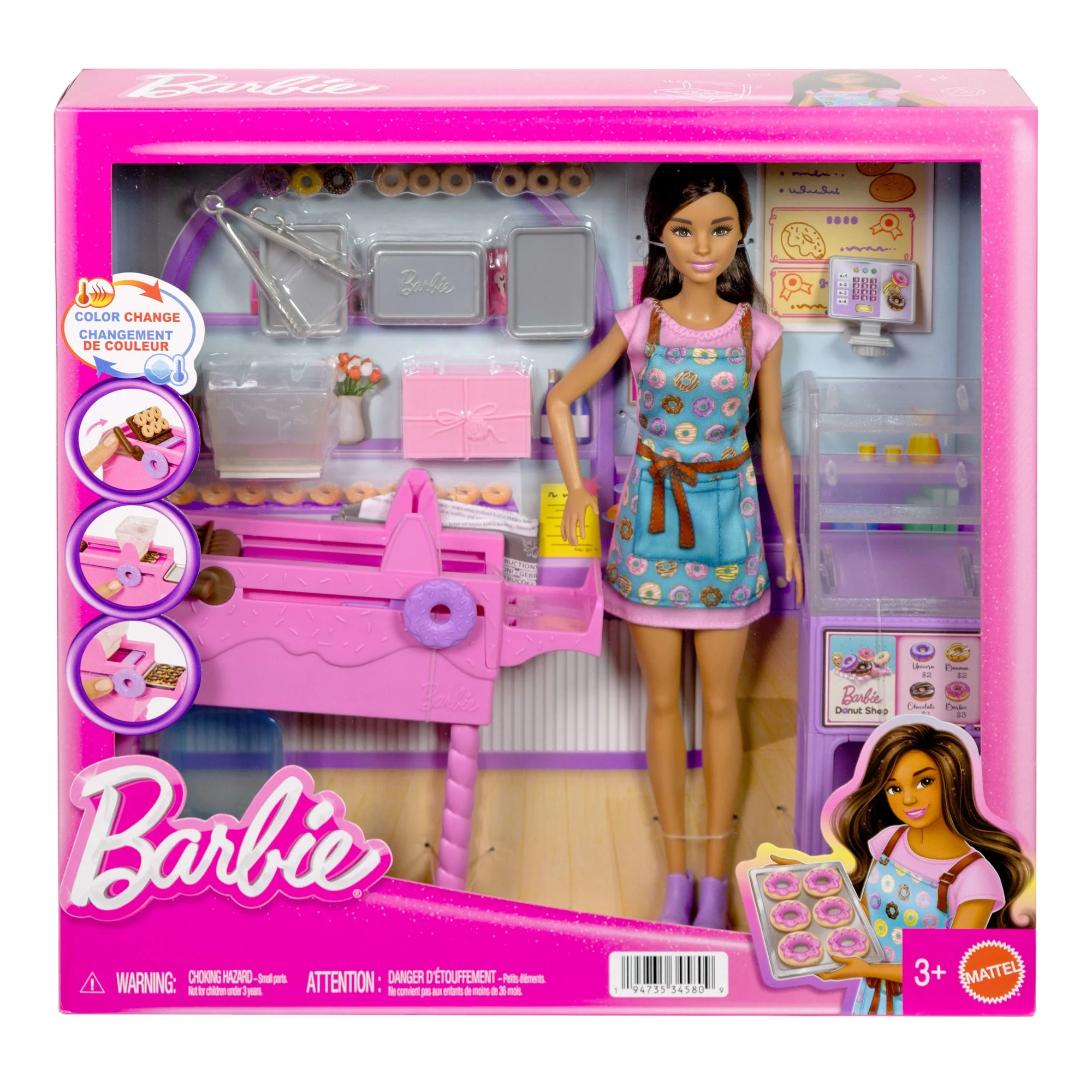 Barbie Careers Donut Shop Playset With Fashion Doll, Conveyor Belt, Accessories & Color-Change - Image 6