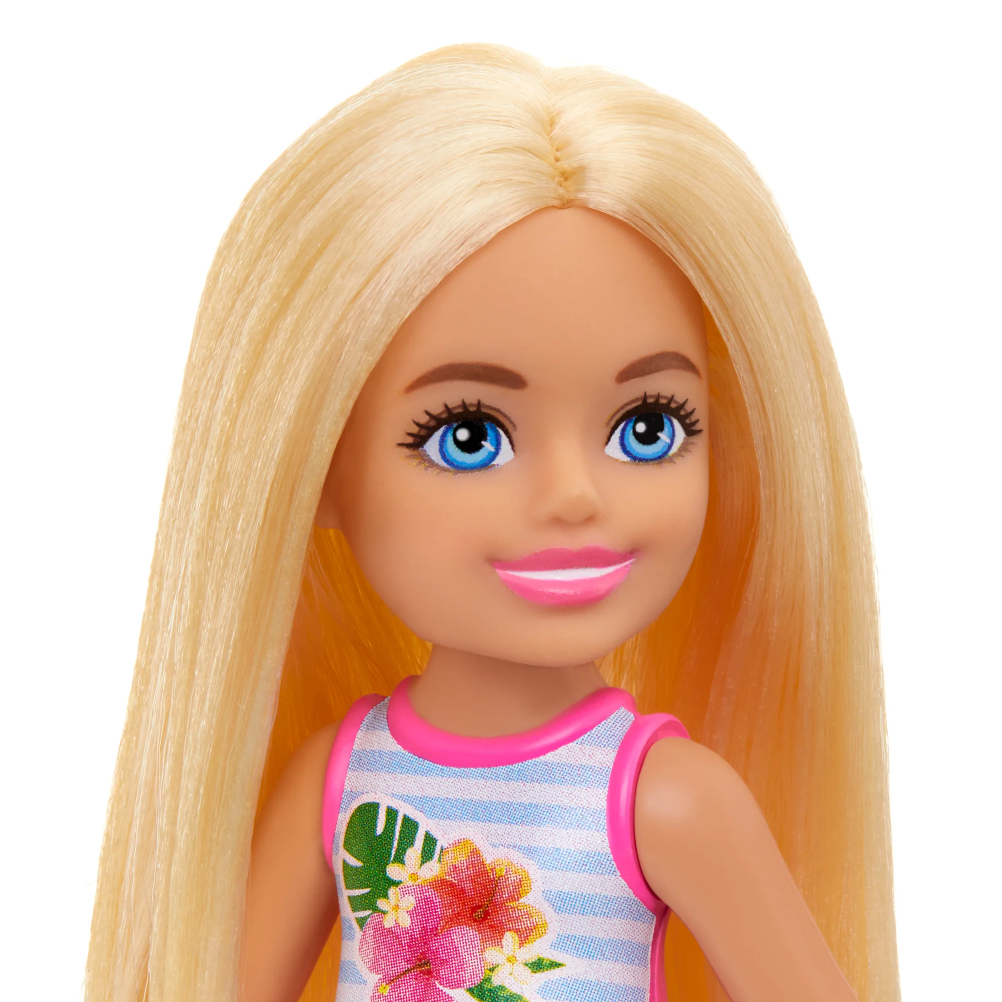 Barbie Chelsea Small Doll With Beach Swimsuit, Stripes & Floral Print, Blonde Hair & Blue Eyes - Image 2
