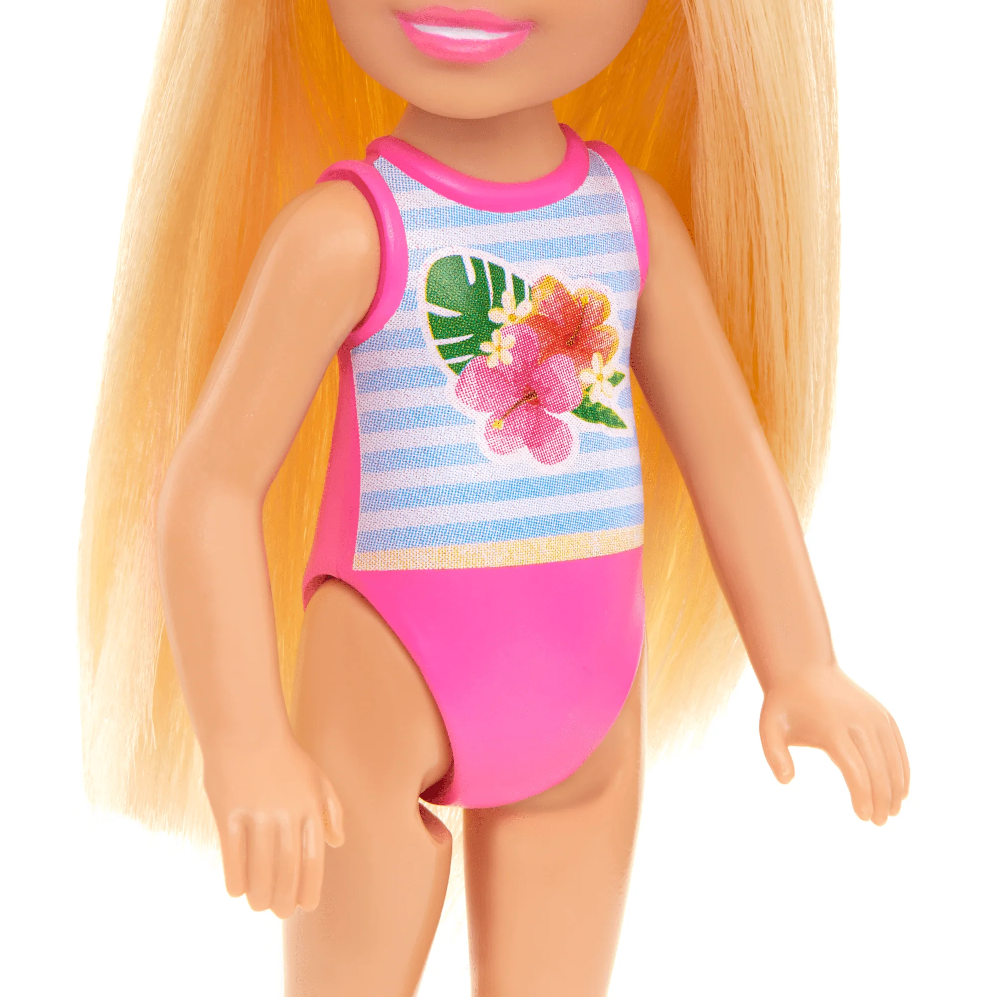 Barbie Chelsea Small Doll With Beach Swimsuit, Stripes & Floral Print, Blonde Hair & Blue Eyes - Image 3
