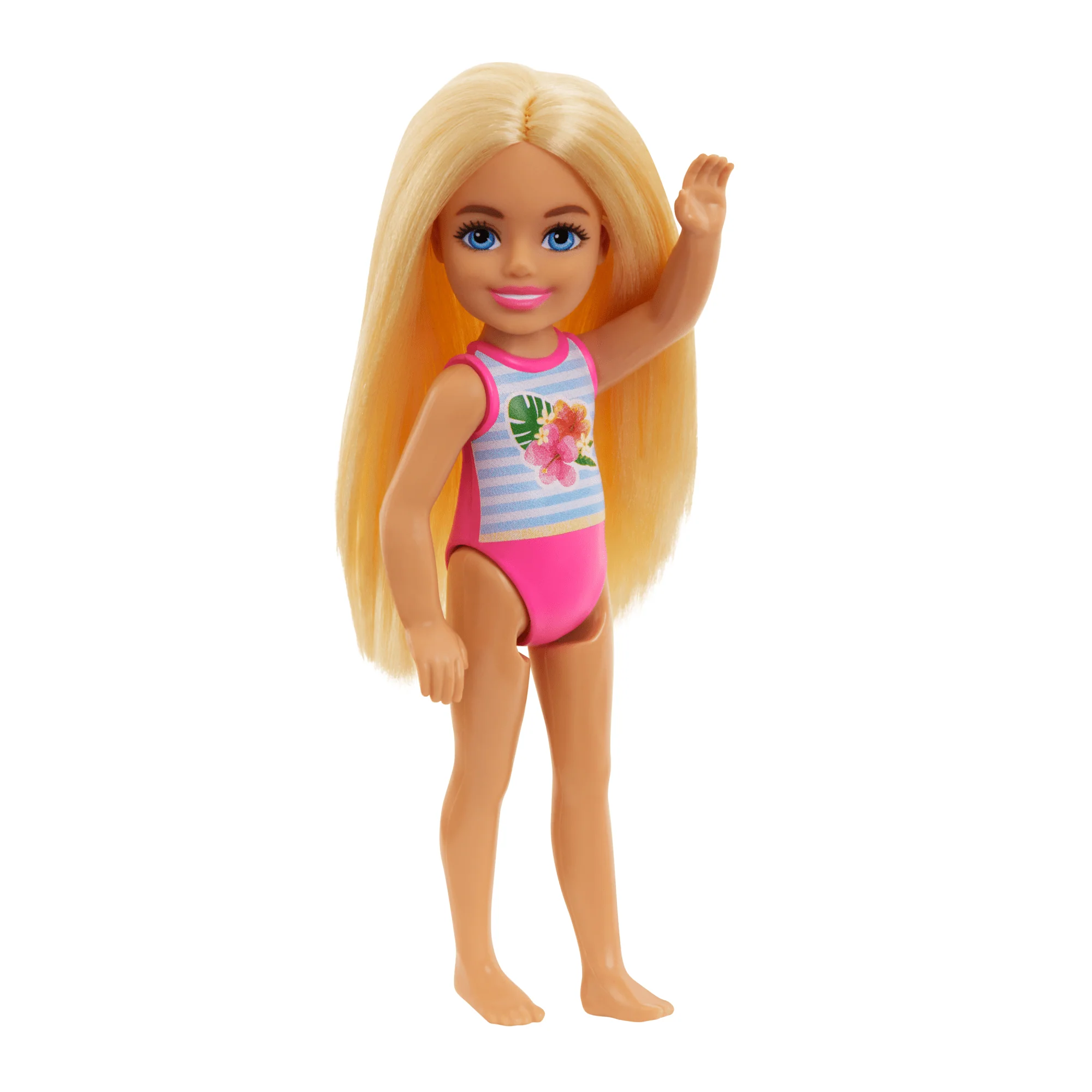 Barbie Chelsea Small Doll With Beach Swimsuit, Stripes & Floral Print, Blonde Hair & Blue Eyes - Image 4