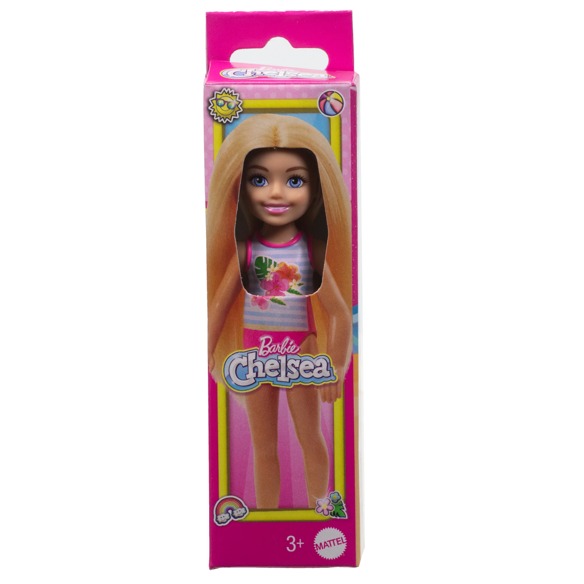 Barbie Chelsea Small Doll With Beach Swimsuit, Stripes & Floral Print, Blonde Hair & Blue Eyes - Image 6