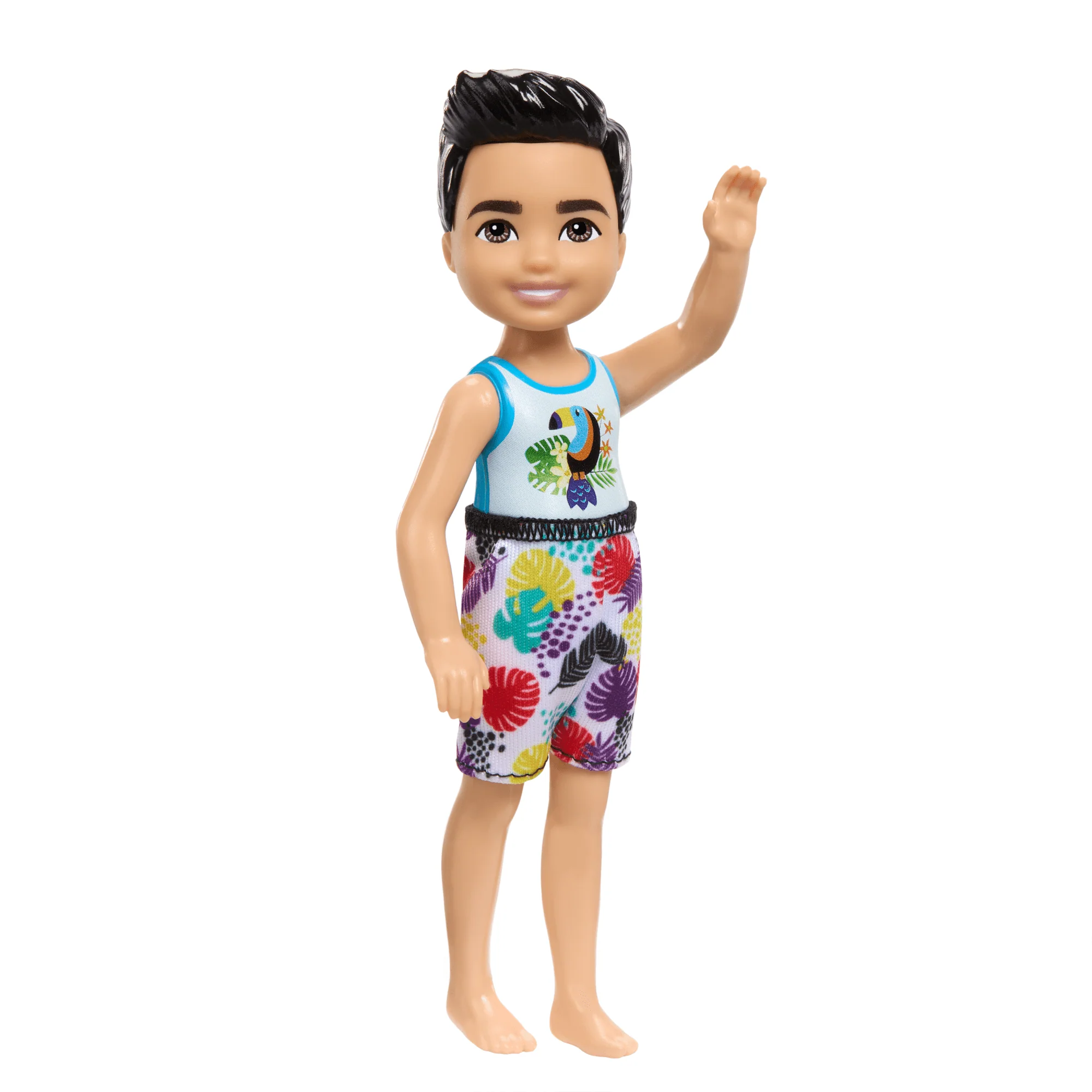 Barbie Chelsea Small Doll With Beach Swimsuit, Toucan & Tropical Leaf Print, Black Hair & Brown Eyes - Image 4