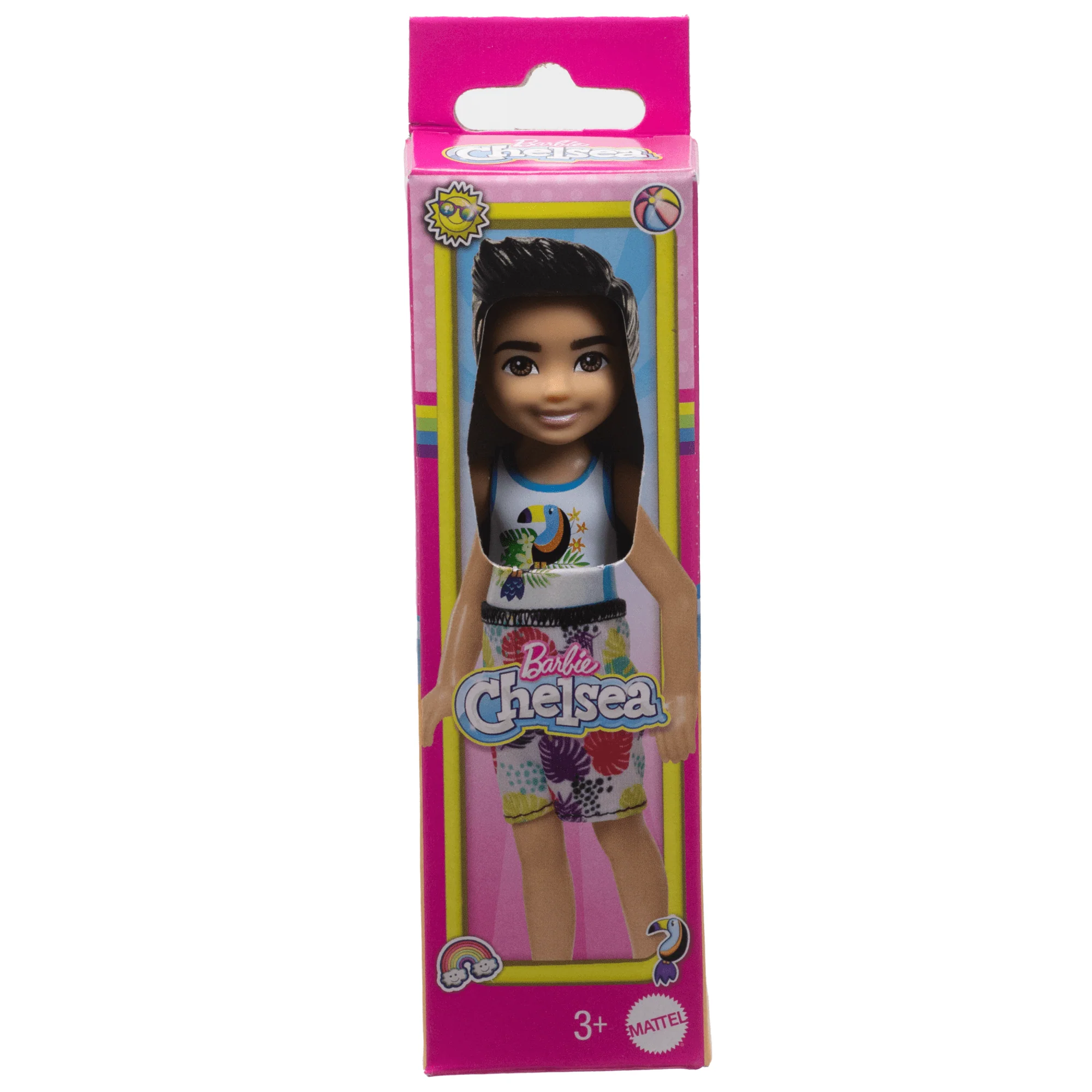 Barbie Chelsea Small Doll With Beach Swimsuit, Toucan & Tropical Leaf Print, Black Hair & Brown Eyes - Image 6