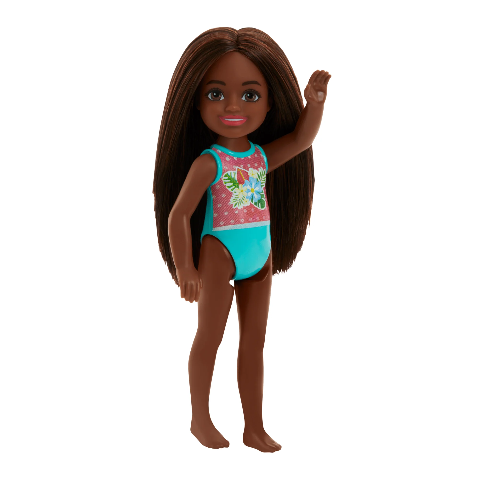 Barbie Chelsea Small Doll With Beach Swimsuit, Polka Dot & Floral Print, Brown Hair & Brown Eyes - Image 4