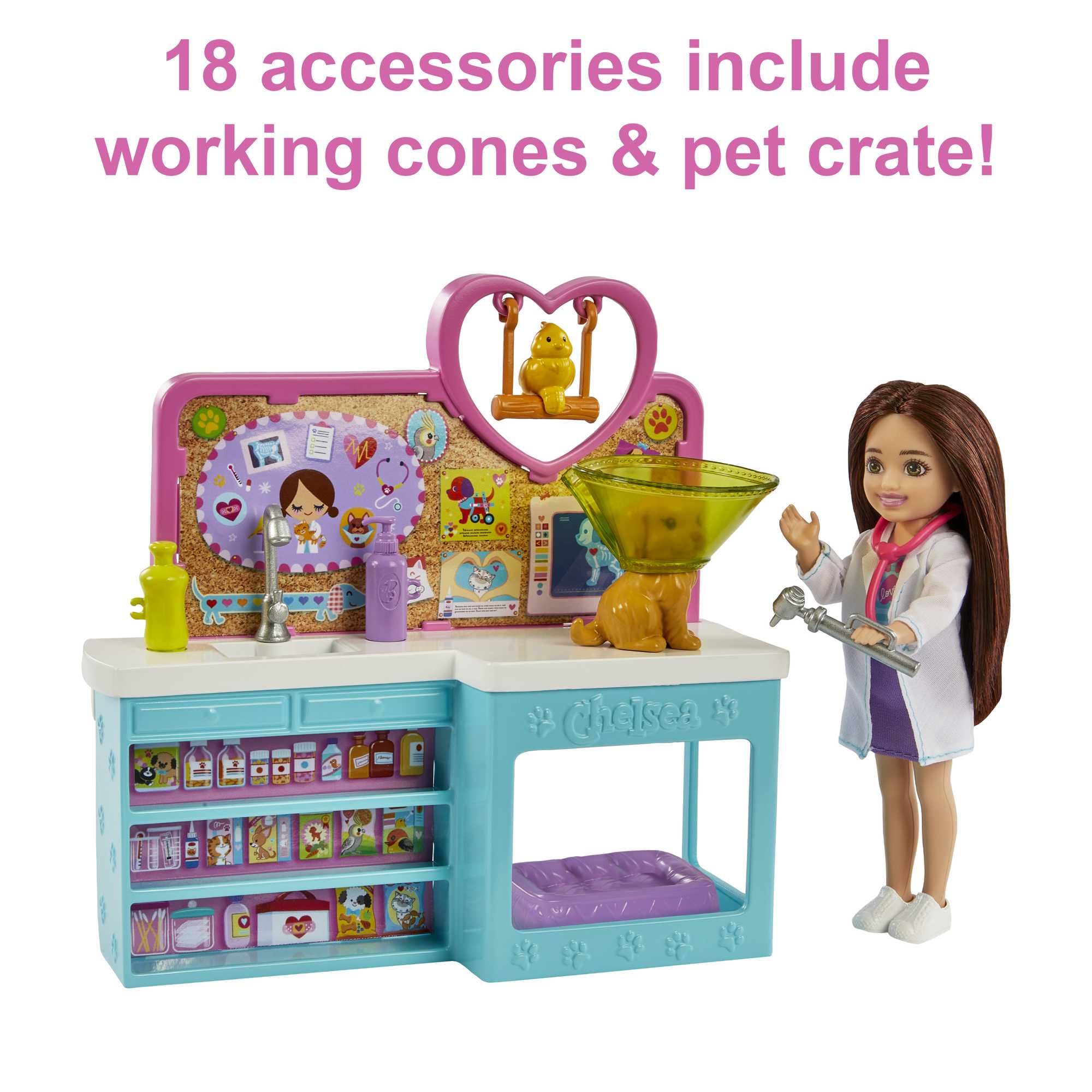 Barbie Doll Chelsea Pet Vet Playset With Doll, 4 Animals And 18 Pieces - Image 5