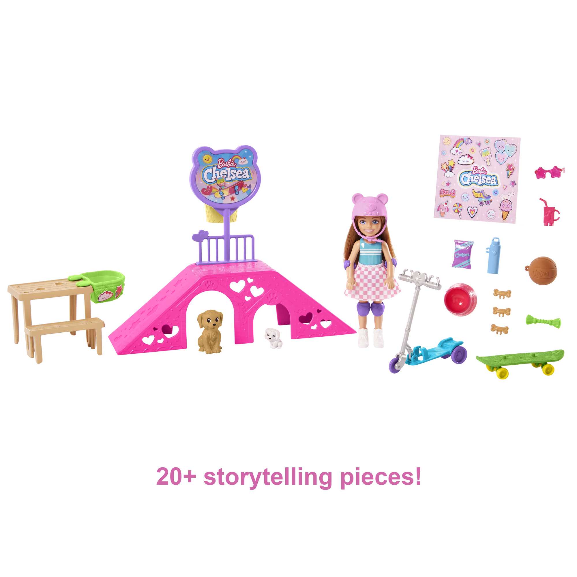 Barbie Chelsea Doll And Accessories, Skatepark Playset With 2 Puppies And 15+ Pieces - Image 5