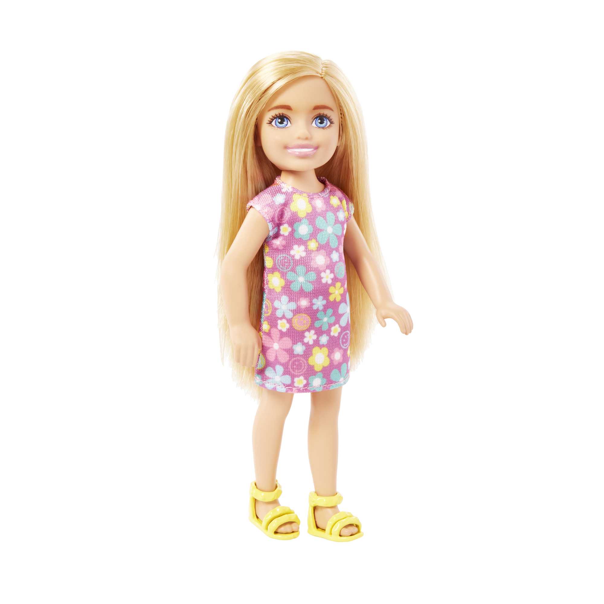 Barbie Chelsea Doll, Small Doll Wearing Purple Flowered Dress With Blond Hair & Blue Eyes - Image 3