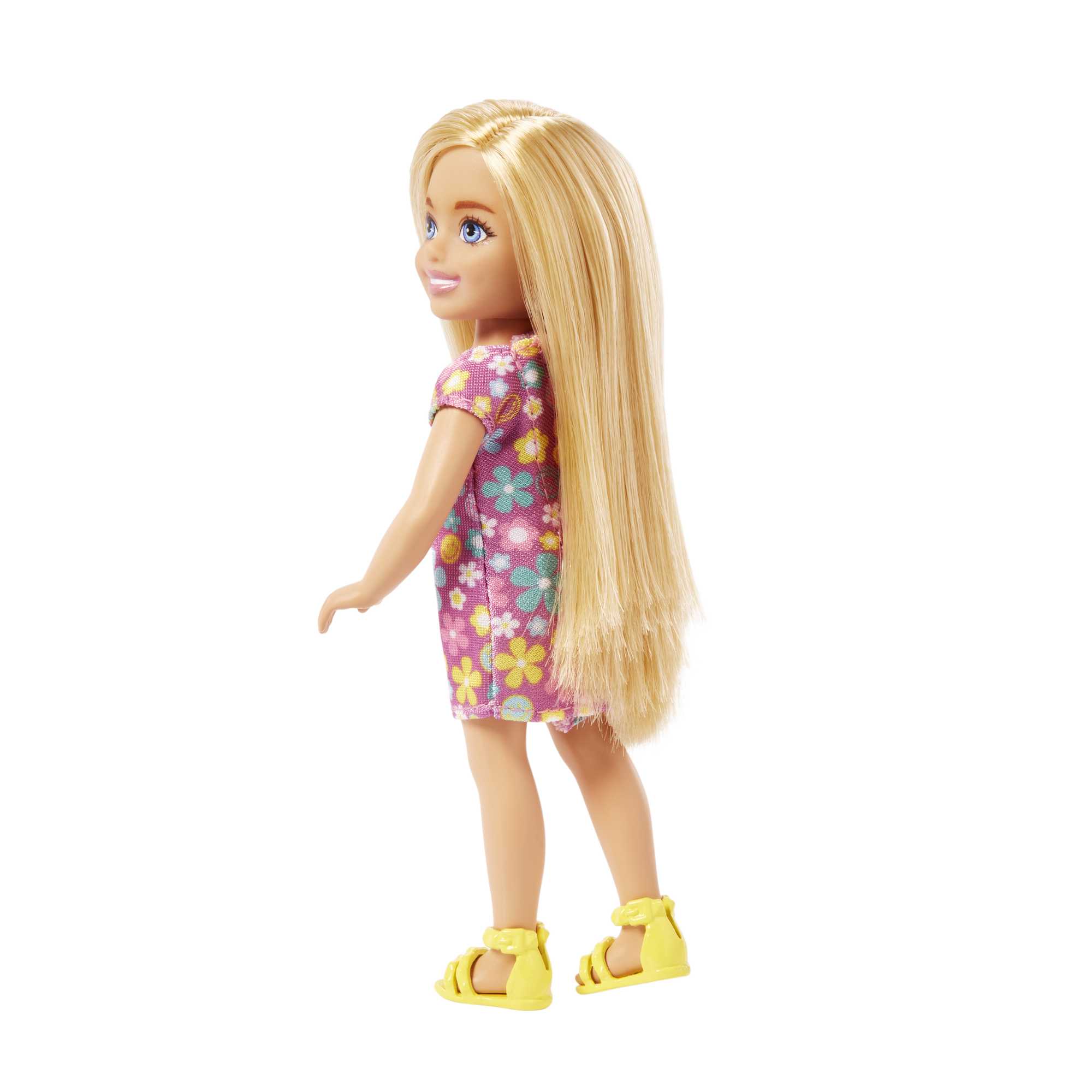 Barbie Chelsea Doll, Small Doll Wearing Purple Flowered Dress With Blond Hair & Blue Eyes - Image 4