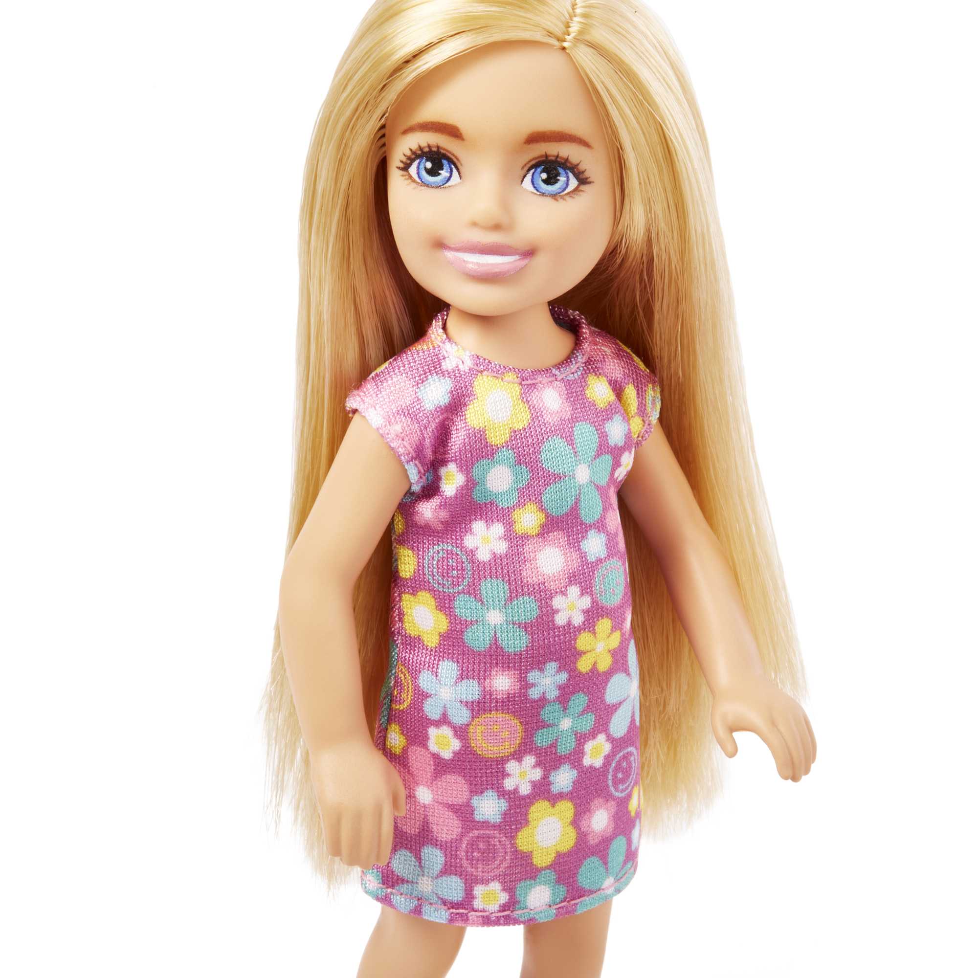 Barbie Chelsea Doll, Small Doll Wearing Purple Flowered Dress With Blond Hair & Blue Eyes - Image 5
