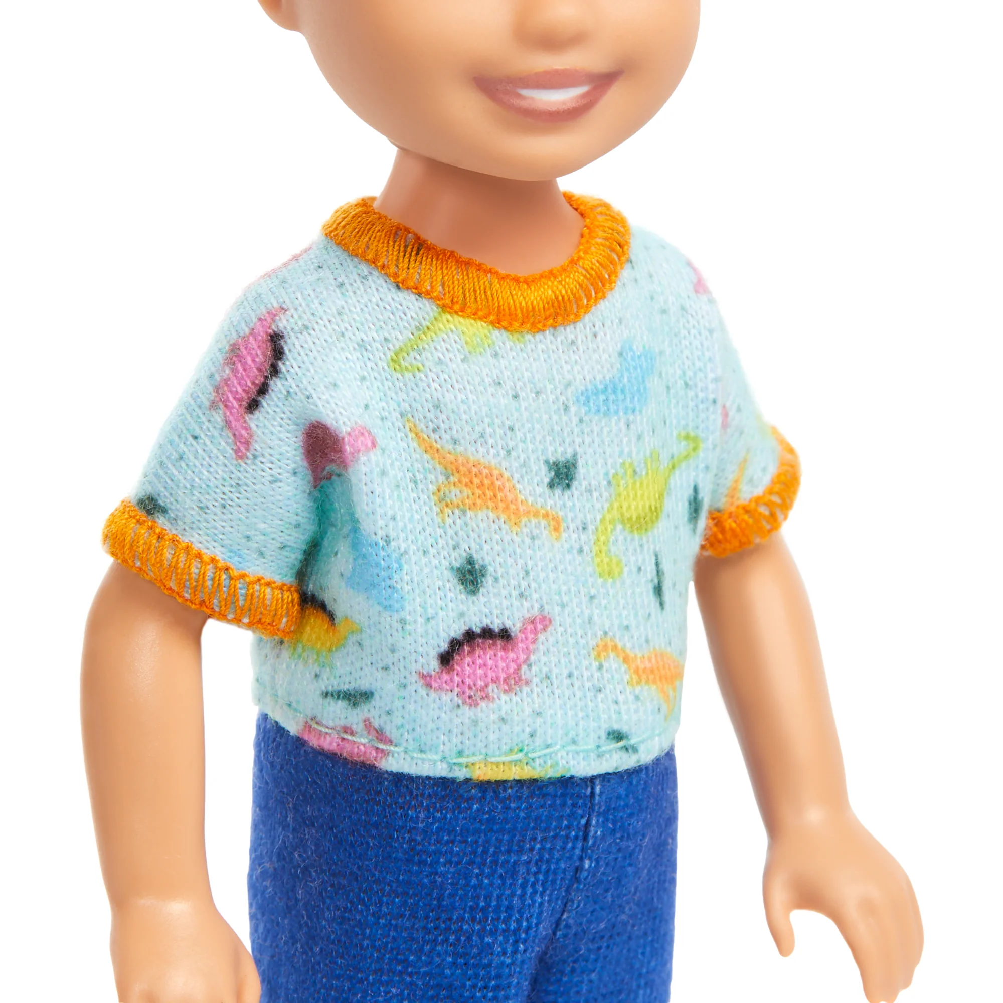 Barbie Chelsea Doll, Small Boy Doll Wearing Removable One-Piece With Dino Print, Blond Hair & Blue Eyes - Image 3