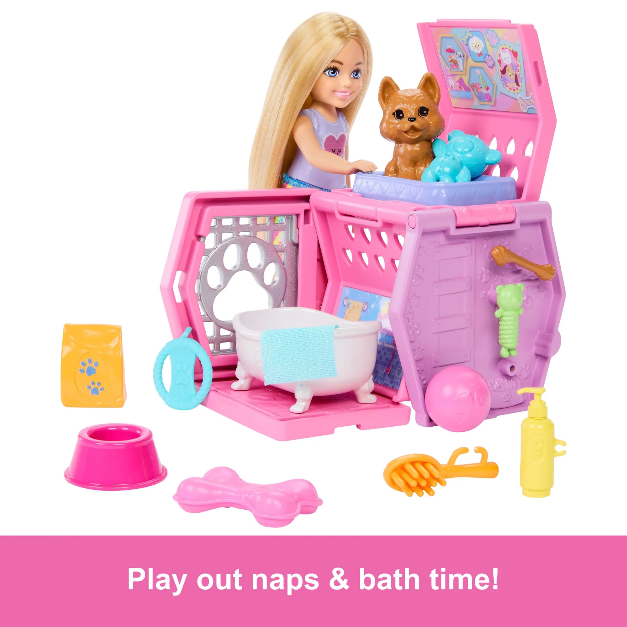 Barbie Chelsea Puppy Carrier Playset, Small Doll And Dog Carrier With Puppy Accessories - Image 4