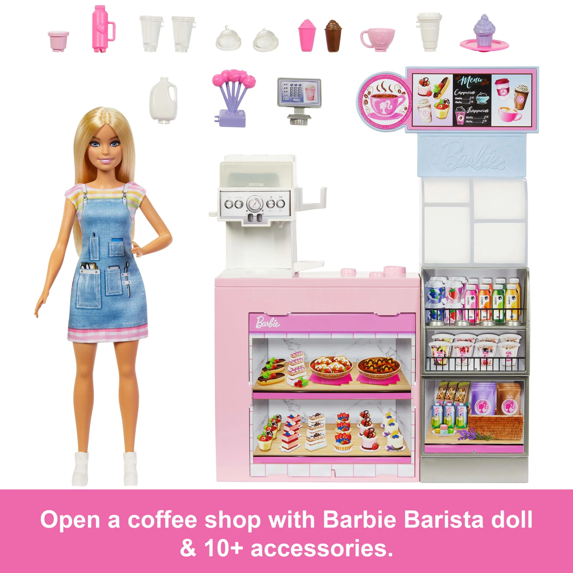 Barbie Coffee Shop Playset With Blonde Barista Doll, Working Coffee Maker & 10+ Accessories - Image 3