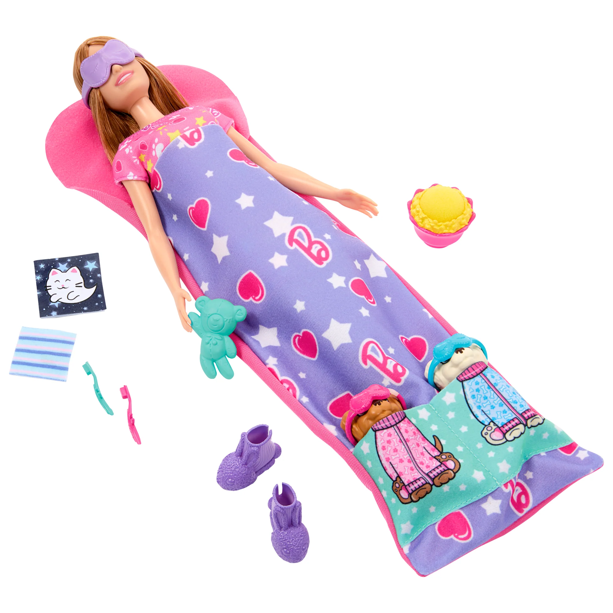 Barbie-Soirée Pyjama Chiots-Coffret Poupée, 2Chiots, 11Accessoires - Image 3