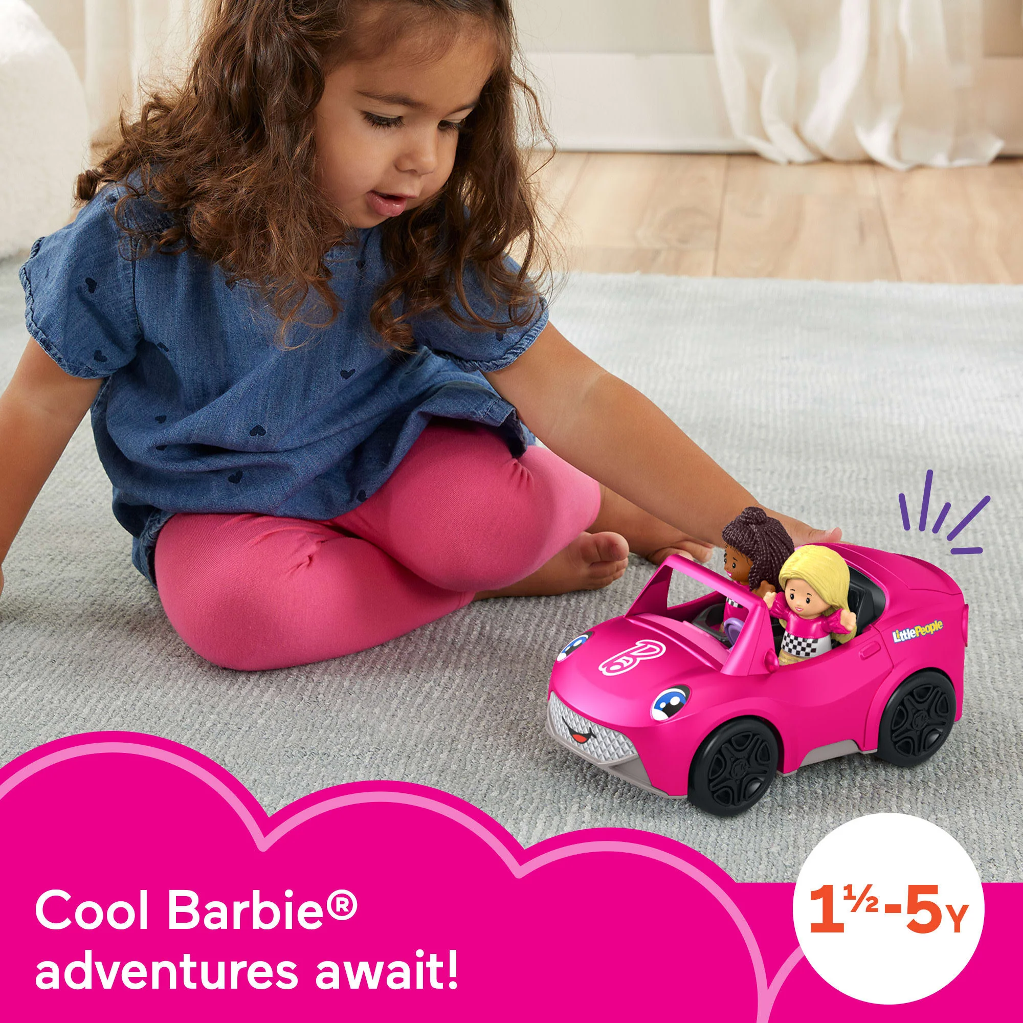 Fisher-Price Little People Barbie Convertible Toy Car With Music Sounds & 2 Figures For Toddlers - Image 2