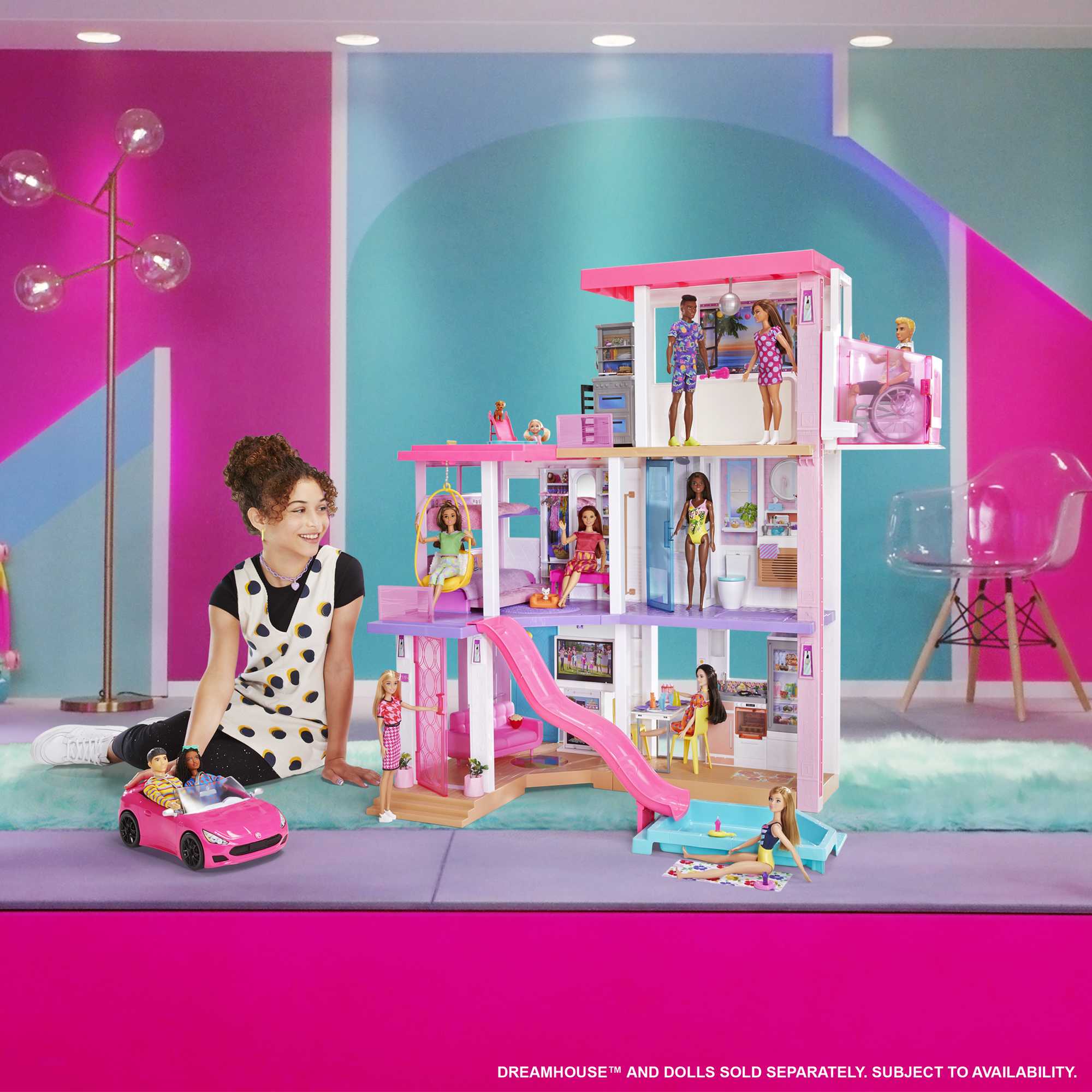Barbie Pink Convertible 2-Seater Vehicle With Rolling Wheels, For 3 To 7 Year Olds - Image 2