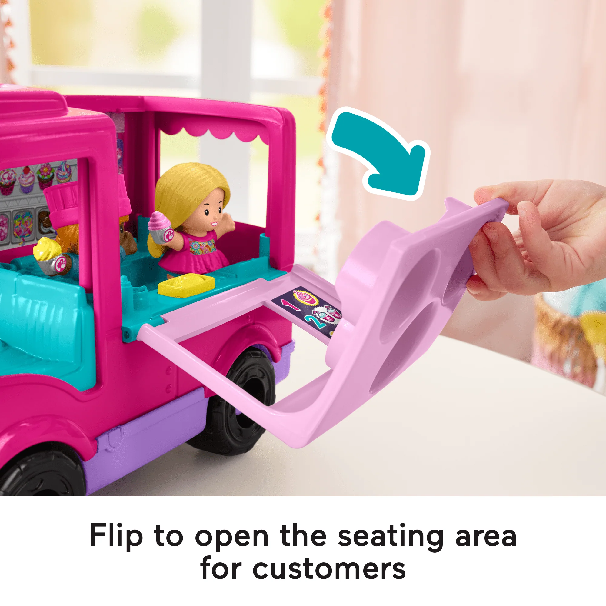 Fisher-Price Little People Barbie Cupcake Truck Musical Toddler Playset With 9 Play Pieces - Image 4