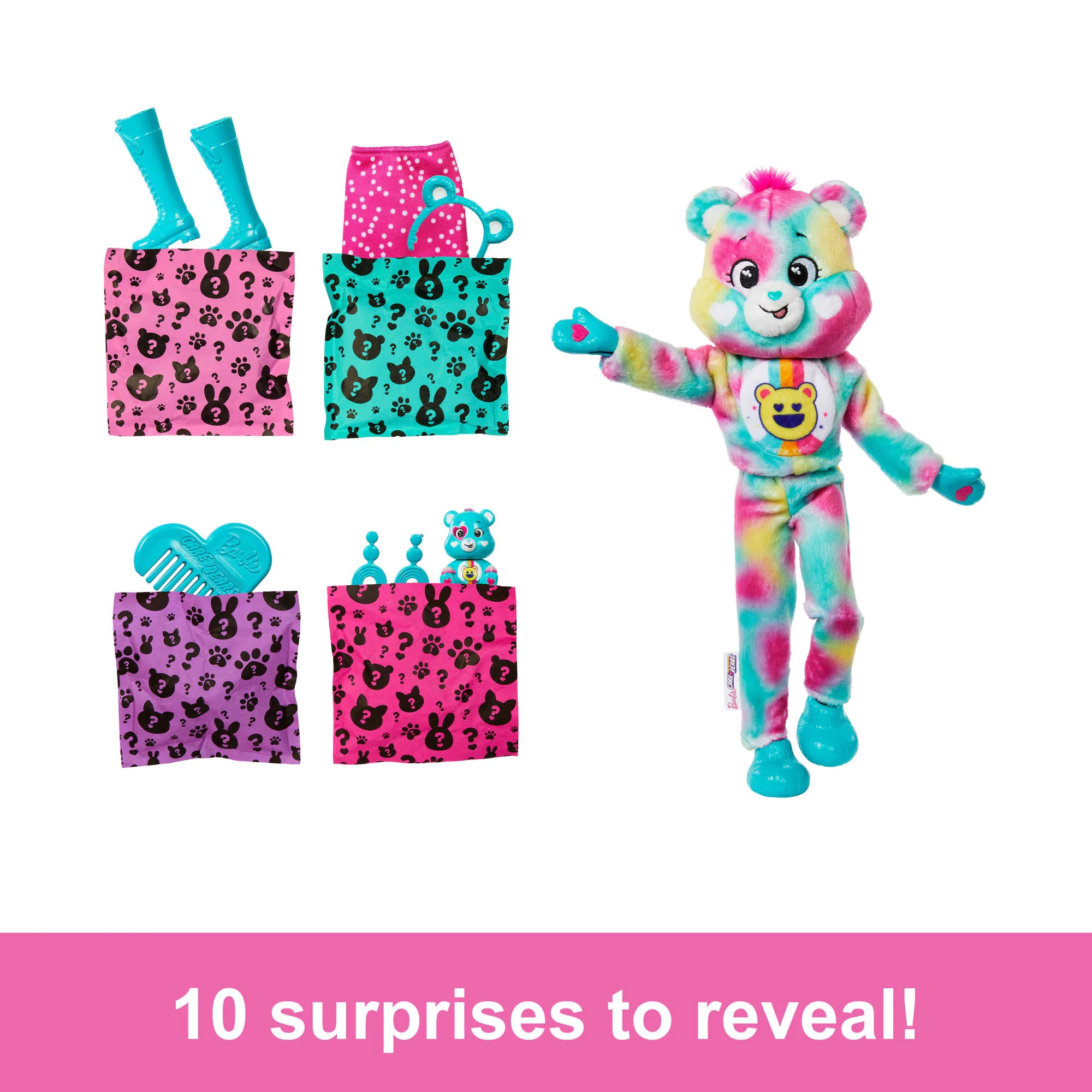 Barbie Cutie Reveal Care Bears Doll & Accessories, Series 2 Good Vibes Bear With 10 Surprises - Image 2