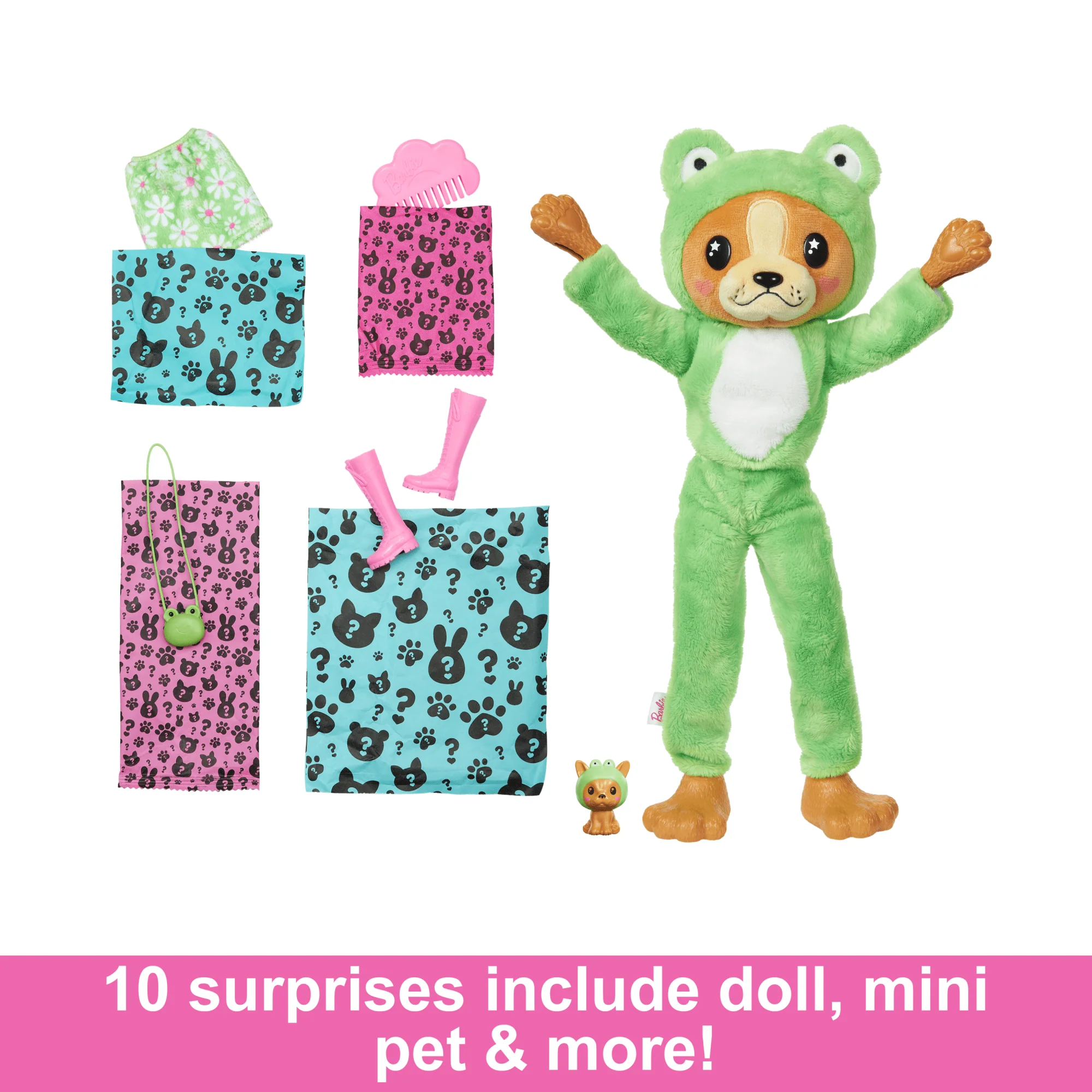 Barbie Cutie Reveal Costume-Themed Series Doll & Accessories With 10 Surprises, Puppy As Frog - Image 3