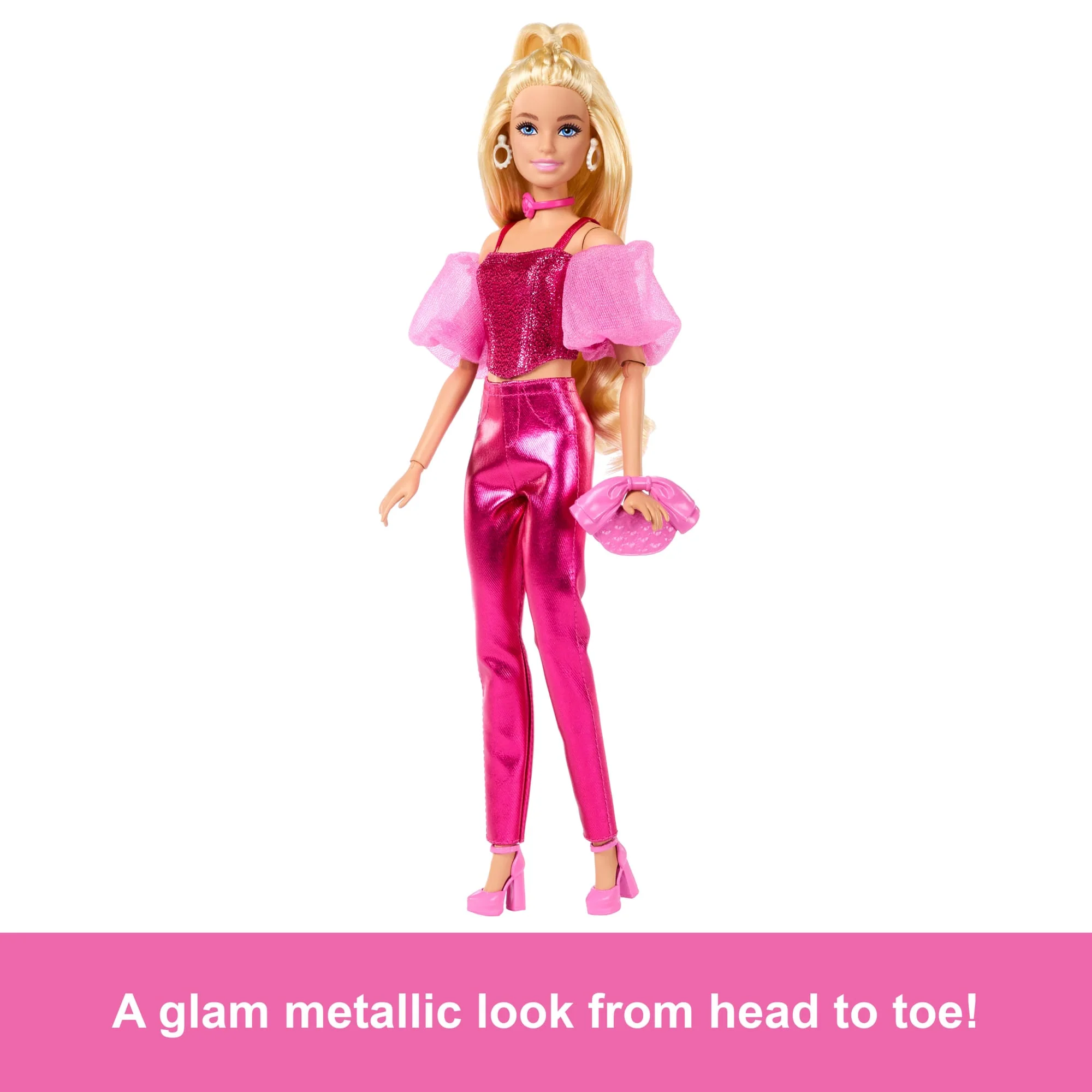 Barbie Deluxe Style Fashion Doll #5 in Metallic Pink Outfit With Corset Top And Accessories, Blonde - Image 4