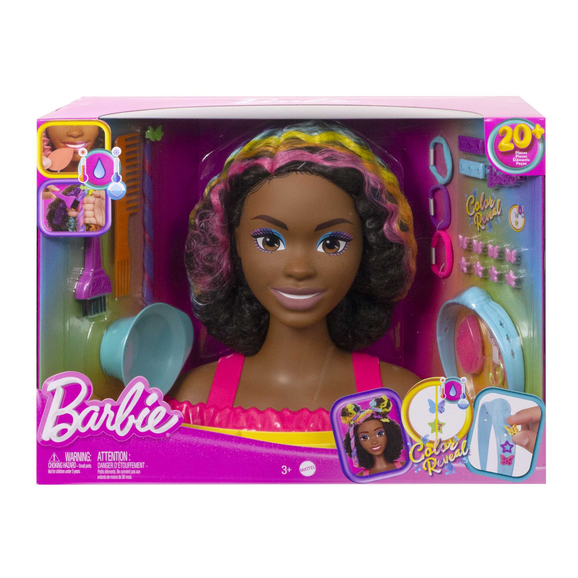 Barbie Deluxe Styling Head, Barbie Totally Hair, Curly Brown Rainbow Hair - Image 6