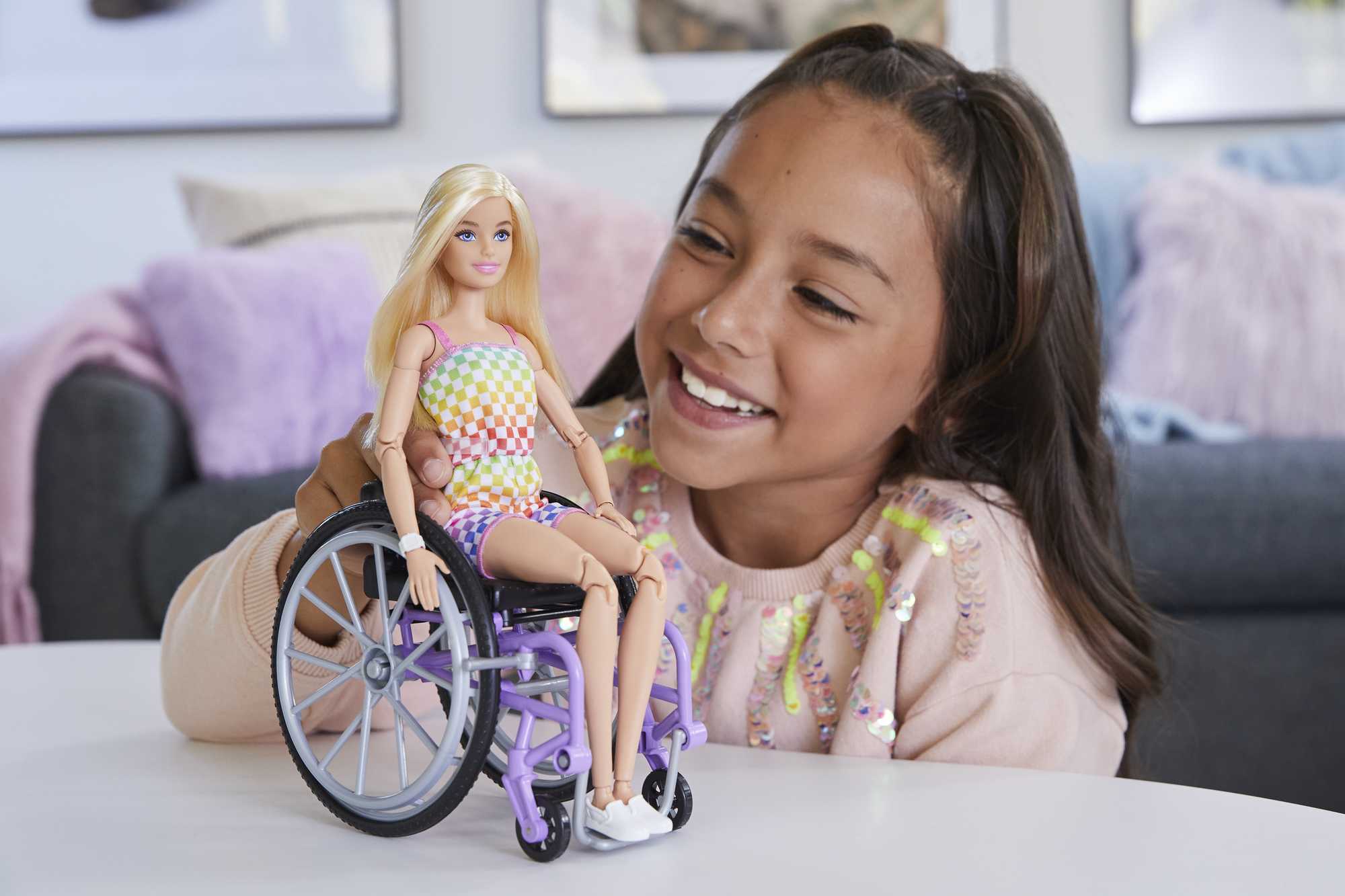 Barbie Fashionistas Doll #194 With Wheelchair & Ramp, Blond Hair, Rainbow Dress & Accessories - Image 2