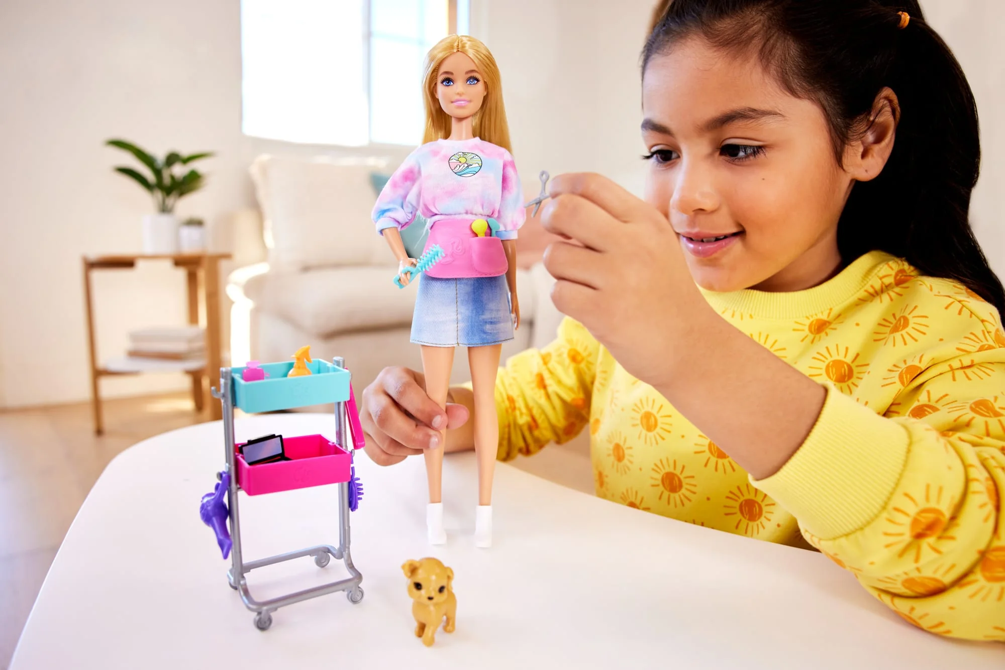 Barbie “Malibu” Stylist Doll & 14 Accessories Playset, Hair & Makeup Theme With Puppy & Styling Cart - Image 2