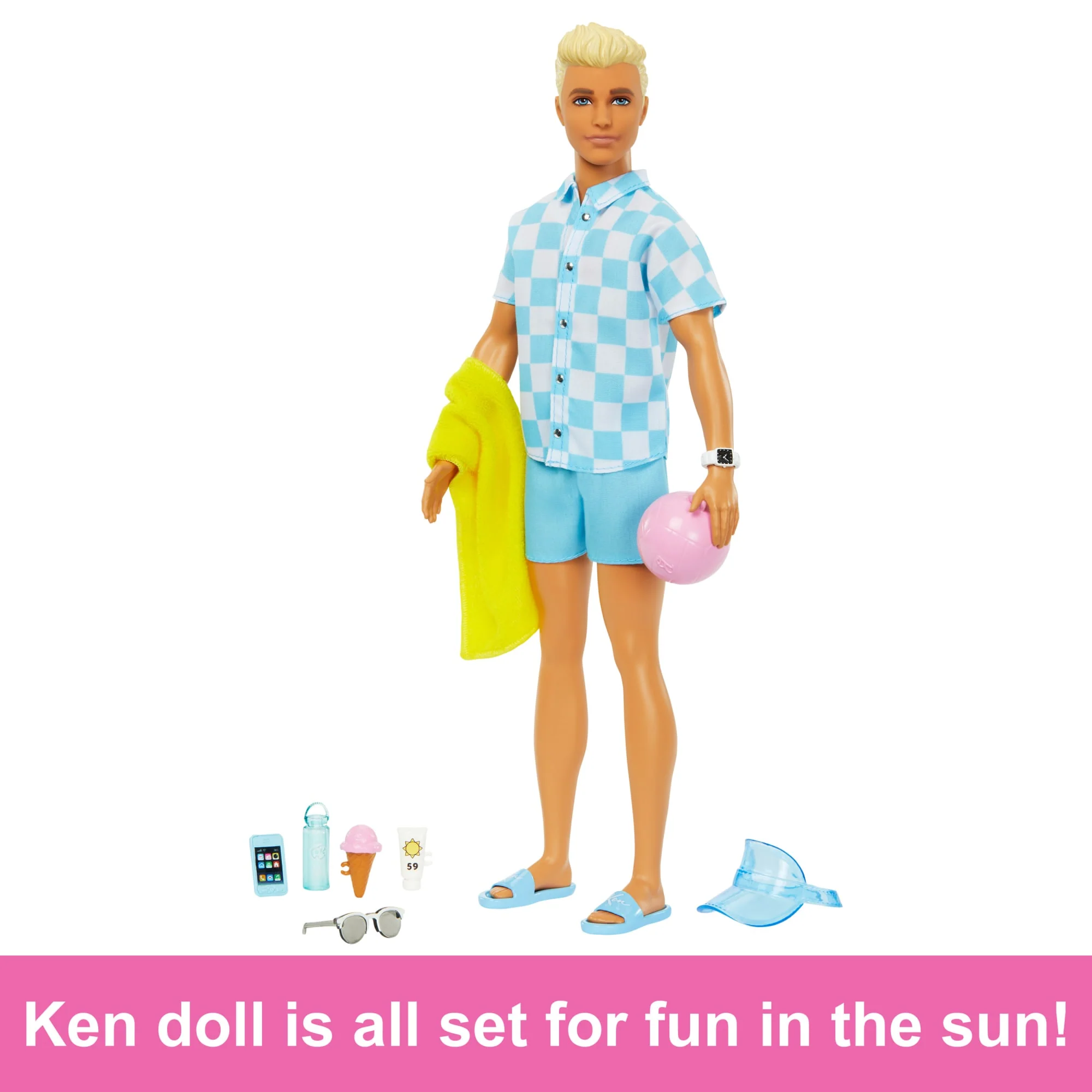 Blonde Ken Doll With Swim Trunks And Beach-Themed Accessories - Image 5