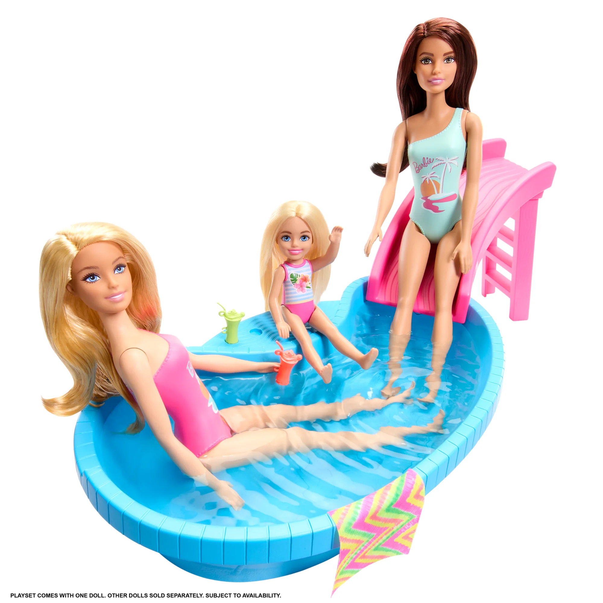 Barbie Doll And Pool Playset, Blonde With Pool, Slide, Towel And Drink Accessories - Image 4