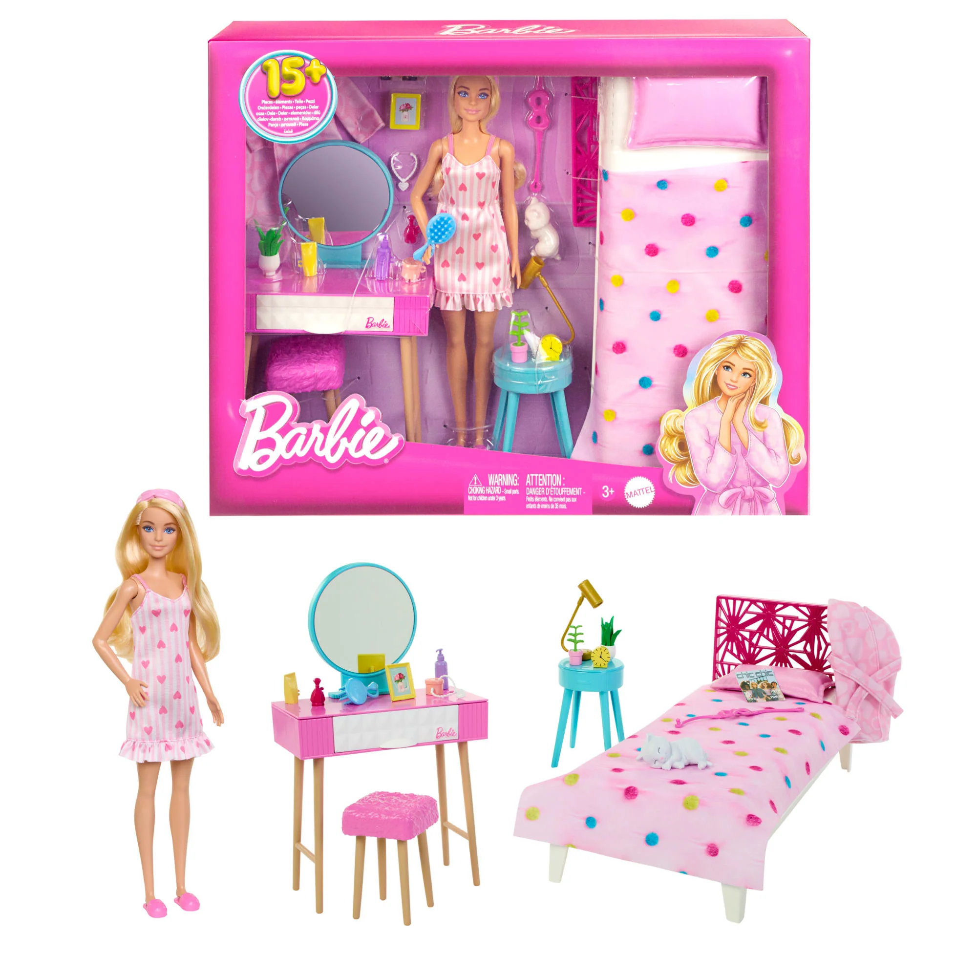 Barbie Doll And Bedroom Playset, Barbie Furniture With 20+ Pieces