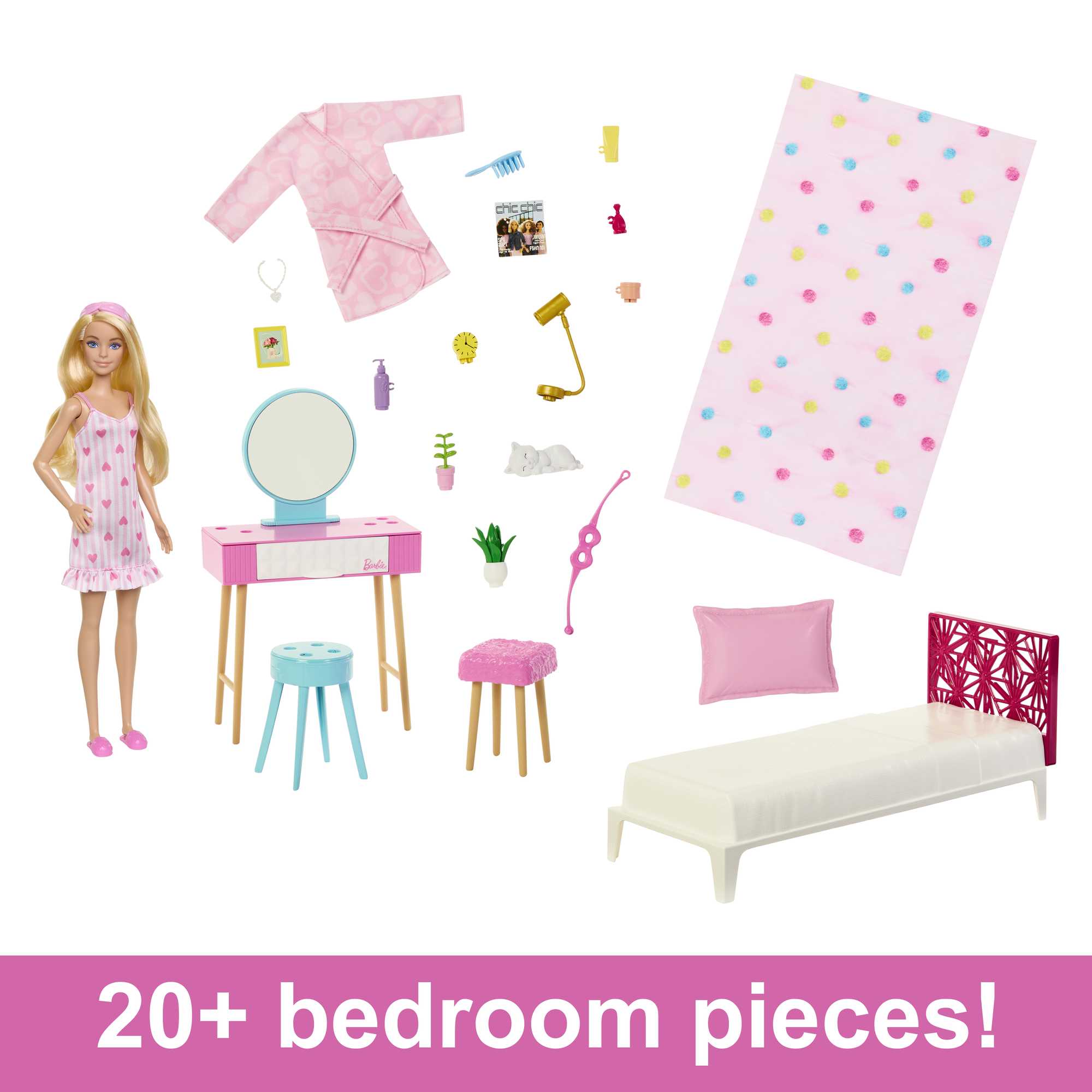 Barbie Doll And Bedroom Playset, Barbie Furniture With 20+ Pieces - Image 3