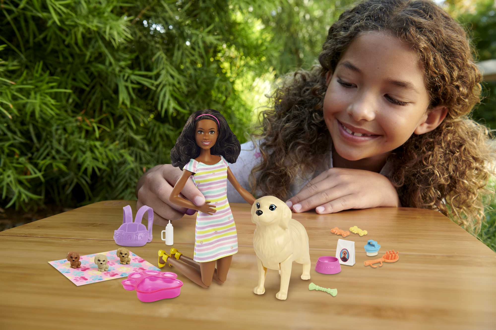 Barbie Doll Newborn Pups Playset With Brunette Doll, Mommy Dog, 3 Puppies, Kids Toys - Image 2