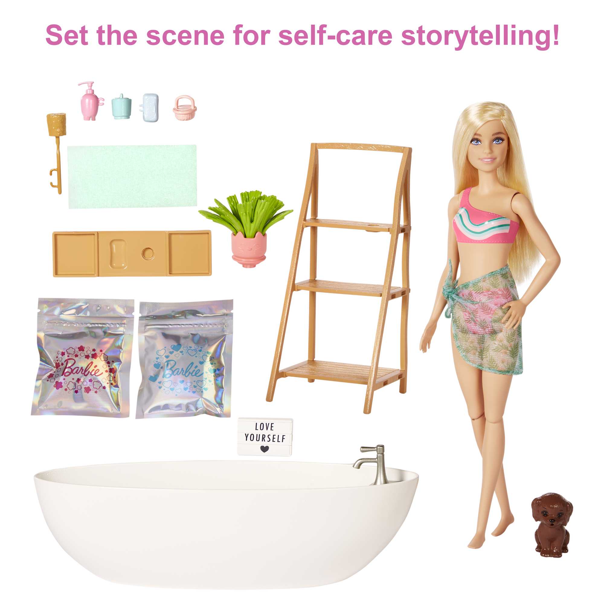Barbie Doll & Bathtub Playset, Blonde, Confetti Soap & Accessories - Image 4