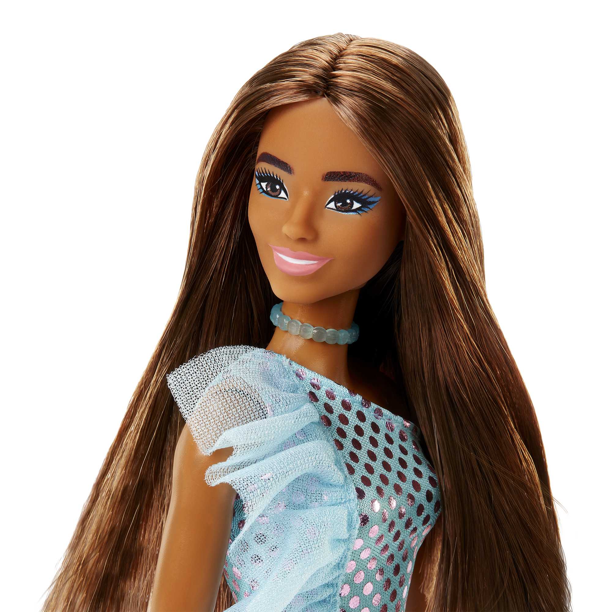 Barbie Doll, Kids Toys And Gifts, Brunette in Teal Metallic Dress - Image 2