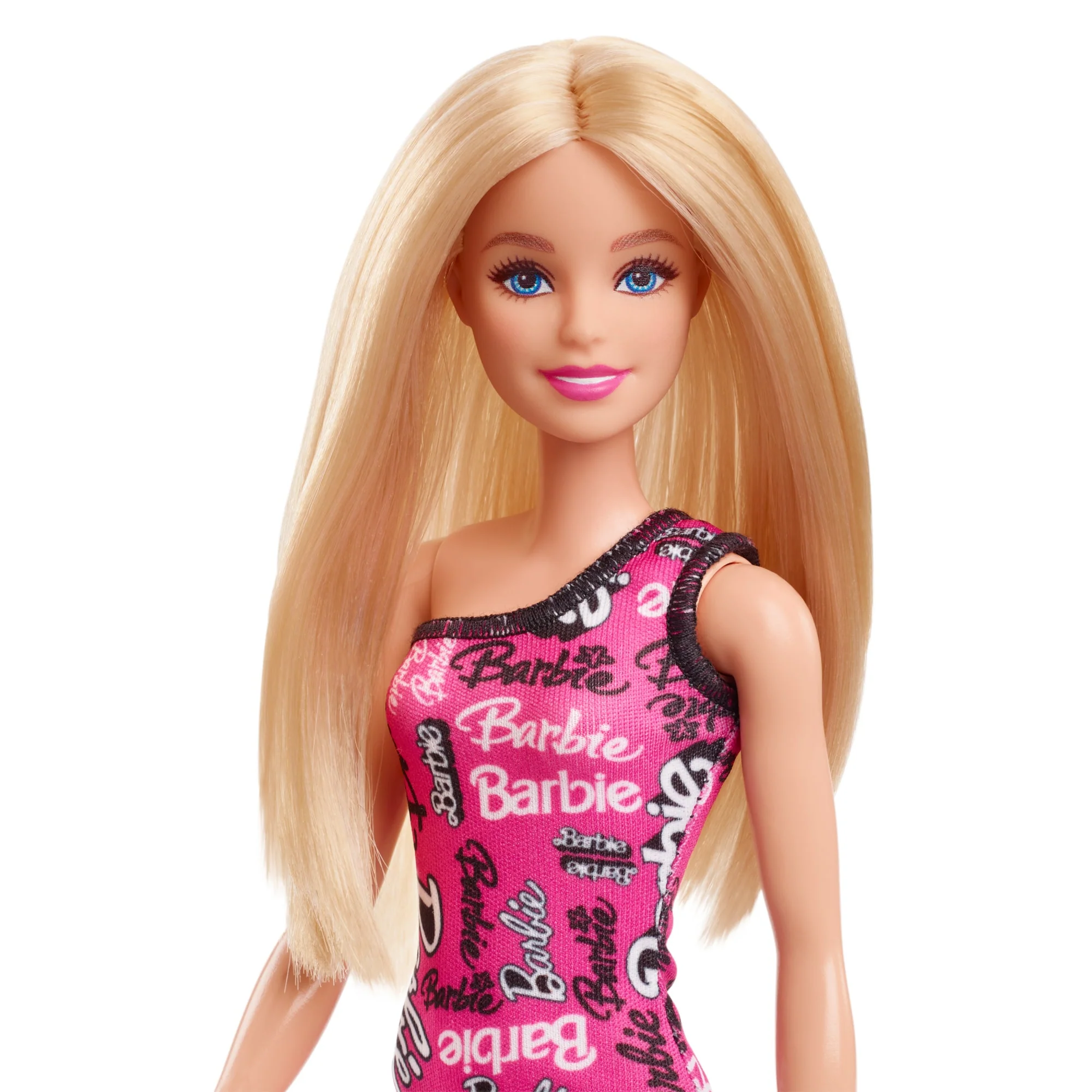 Barbie Fashion Doll With Straight Blonde Hair Wearing Removable Pink Dress & Shoes With Logo Print - Image 2