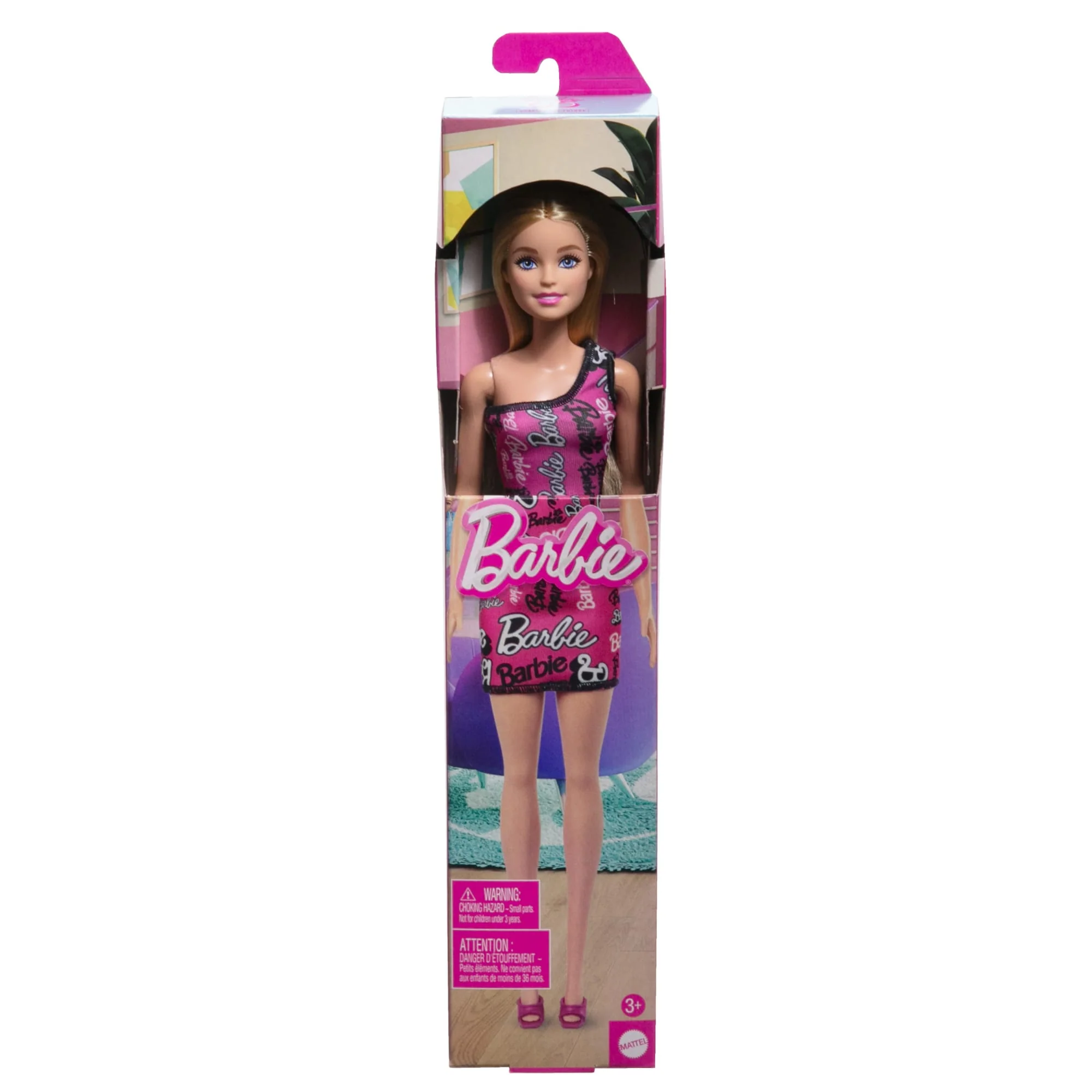 Barbie Fashion Doll With Straight Blonde Hair Wearing Removable Pink Dress & Shoes With Logo Print - Image 6