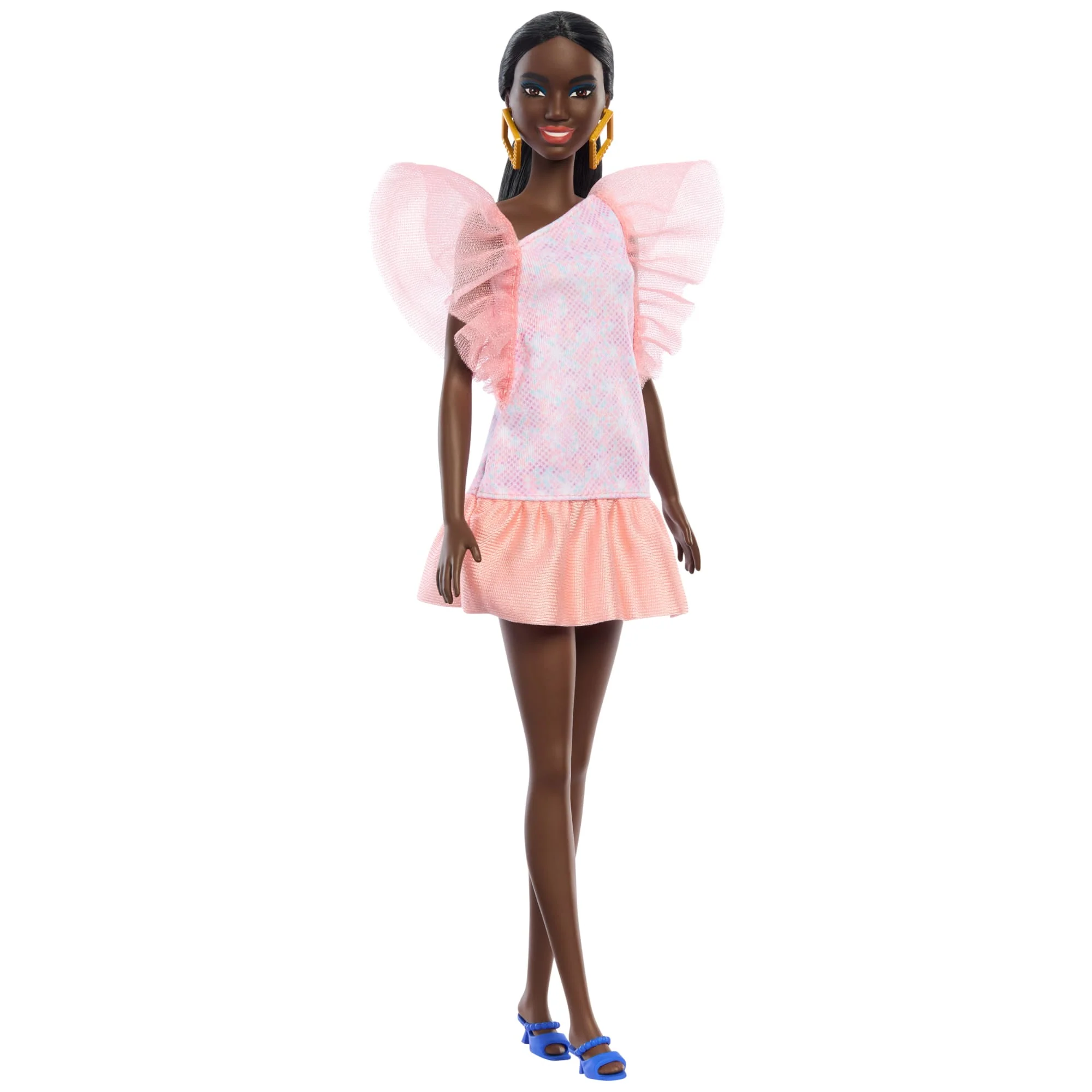 Barbie Fashionistas Doll #216 With Tall Body, Black Straight Hair & Peach Dress, 65Th Anniversary - Image 4