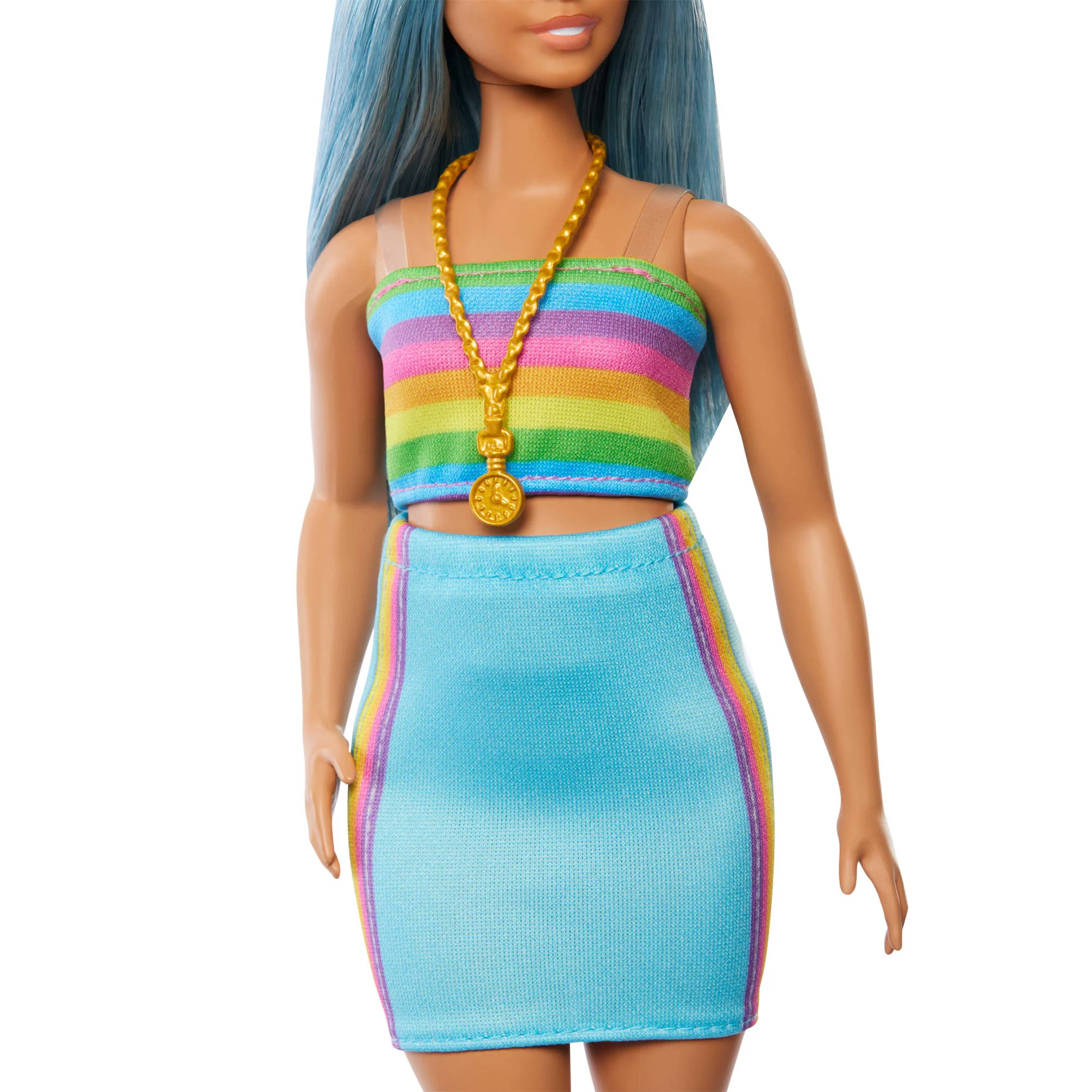 Barbie Fashionistas Doll #218 With Blue Hair, Rainbow Top & Teal Skirt, 65Th Anniversary - Image 5
