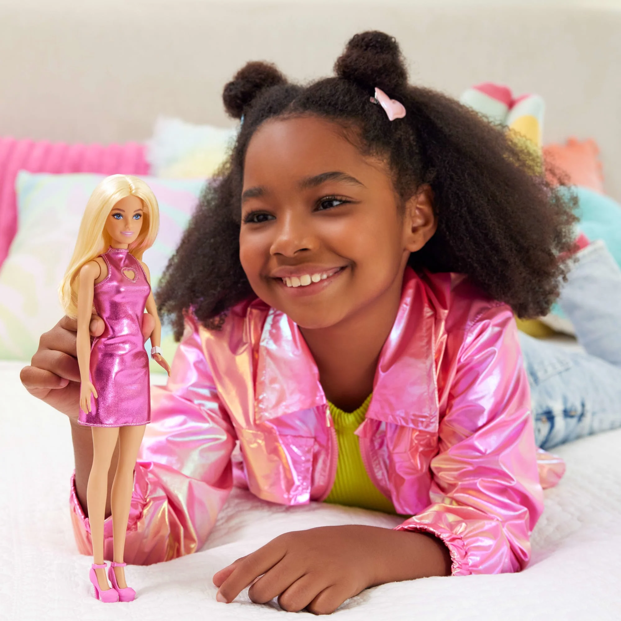 Barbie Fashionistas Doll #230 in Metallic Pink Minidress With Heart Cut-Out, Blond Hair - Image 2
