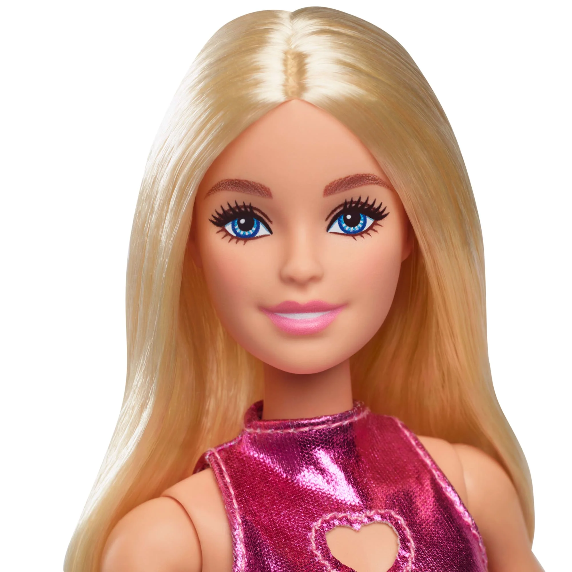 Barbie Fashionistas Doll #230 in Metallic Pink Minidress With Heart Cut-Out, Blond Hair - Image 3