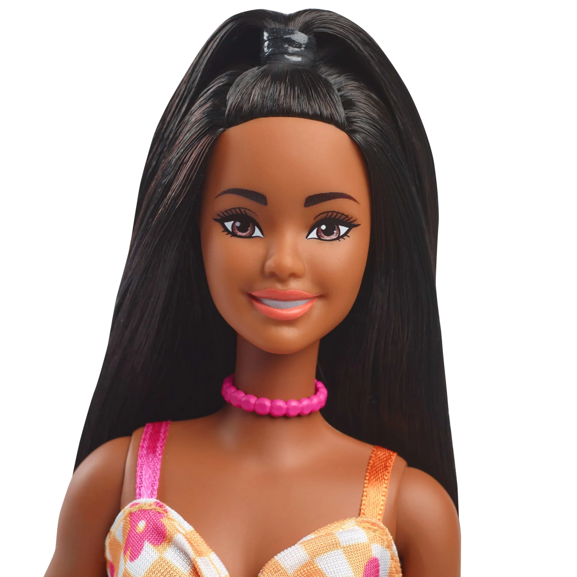 Barbie Fashionistas Doll #233 in Checkered Flower Midi Dress, Black Hair - Image 3