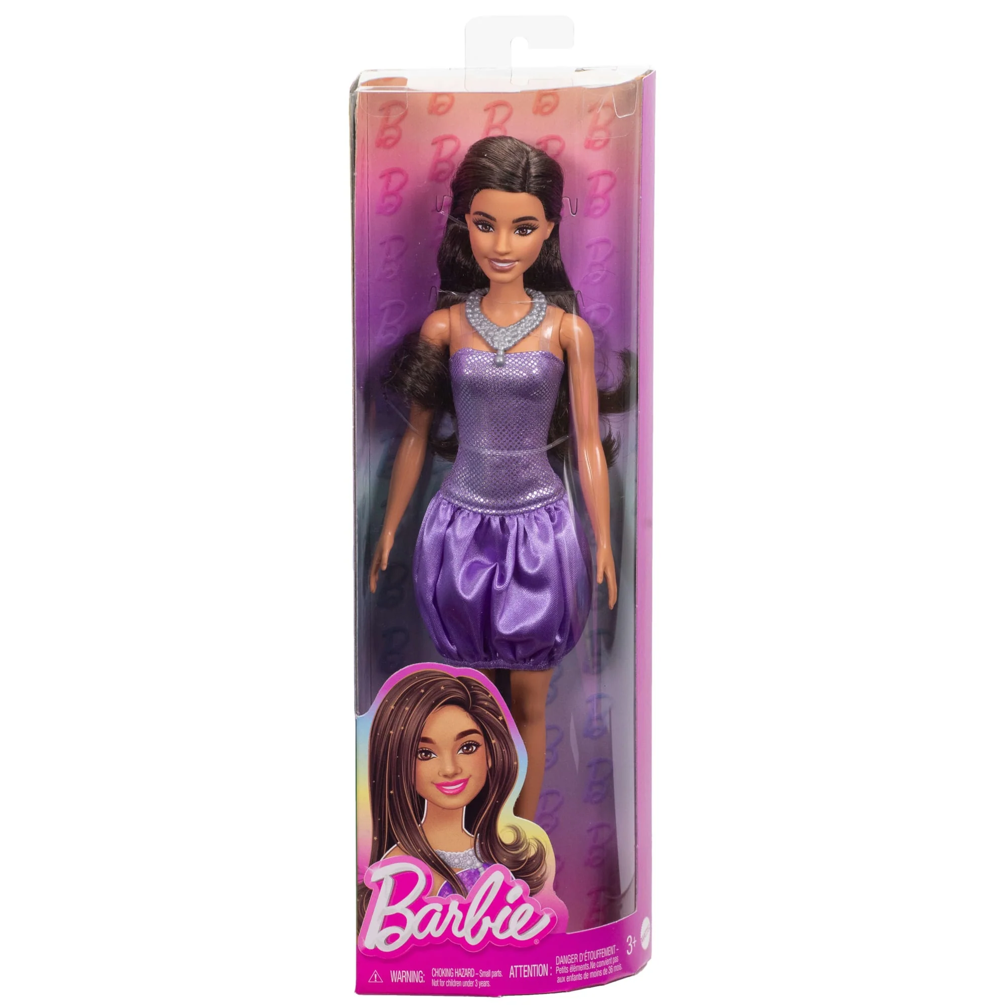 Barbie Fashionistas Doll #234 in Sequined Purple Dress And Silvery Accessories, Brown Hair - Image 6