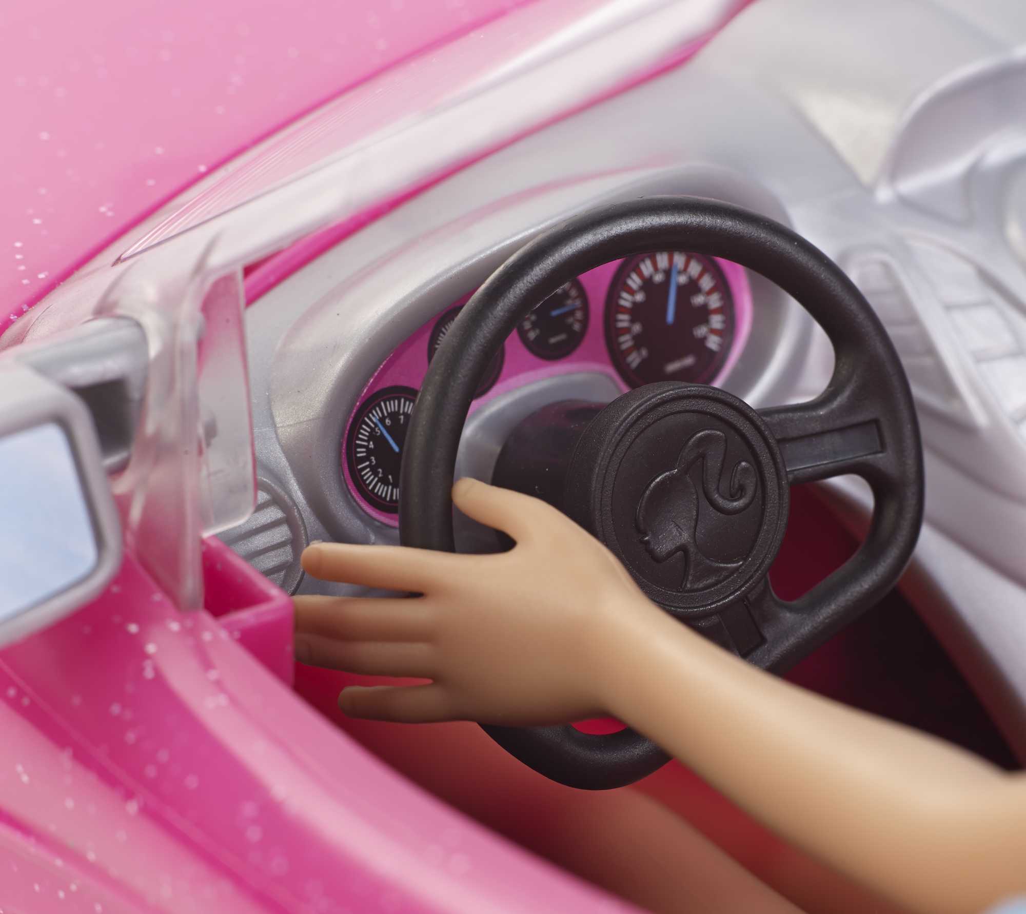 Barbie Doll & Car Playset, Sparkly Pink 2-Seater Toy Convertible With Glam Details & Fashion Doll - Image 3